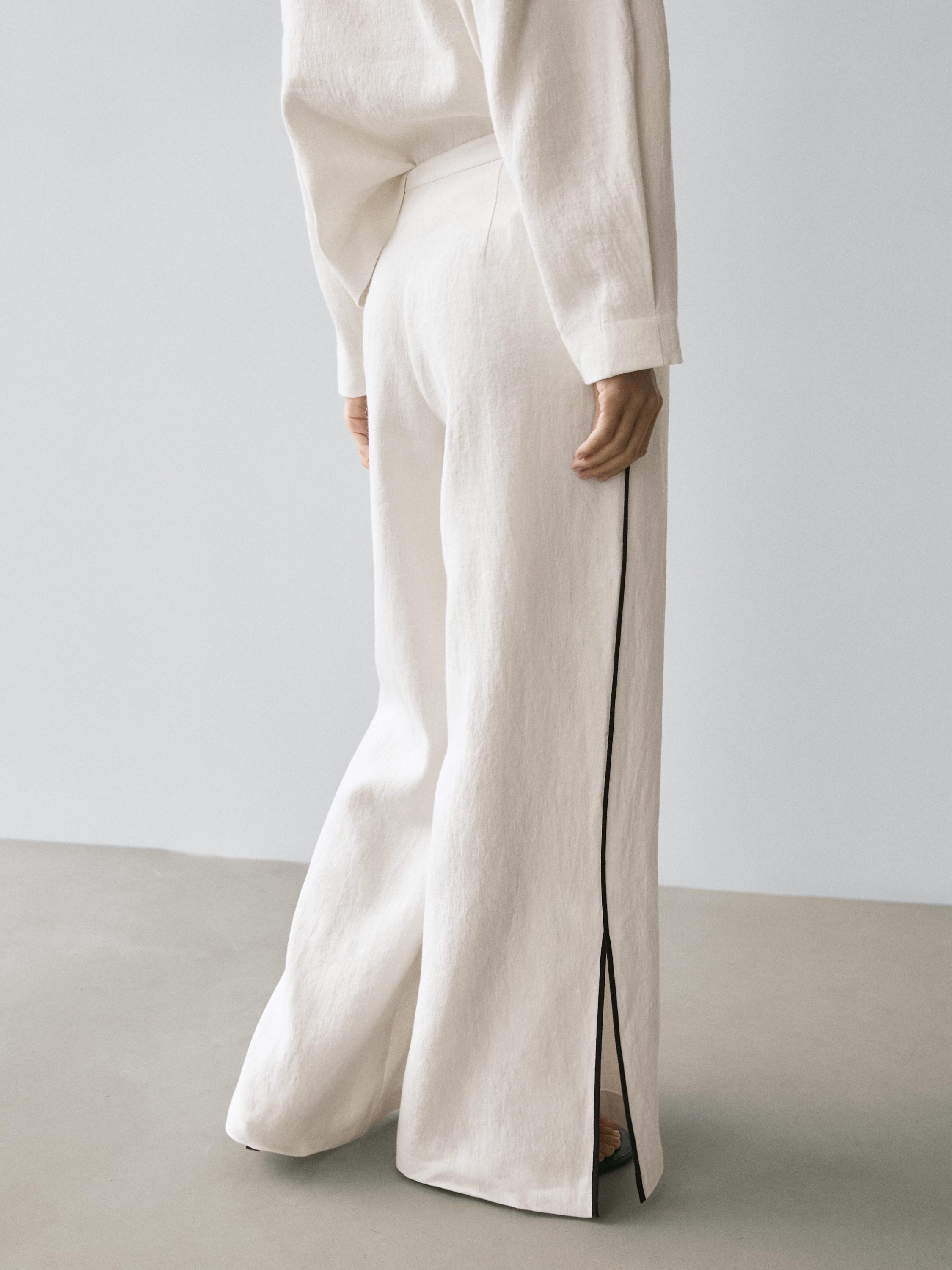 Linen trousers with contrast piping — CREAM