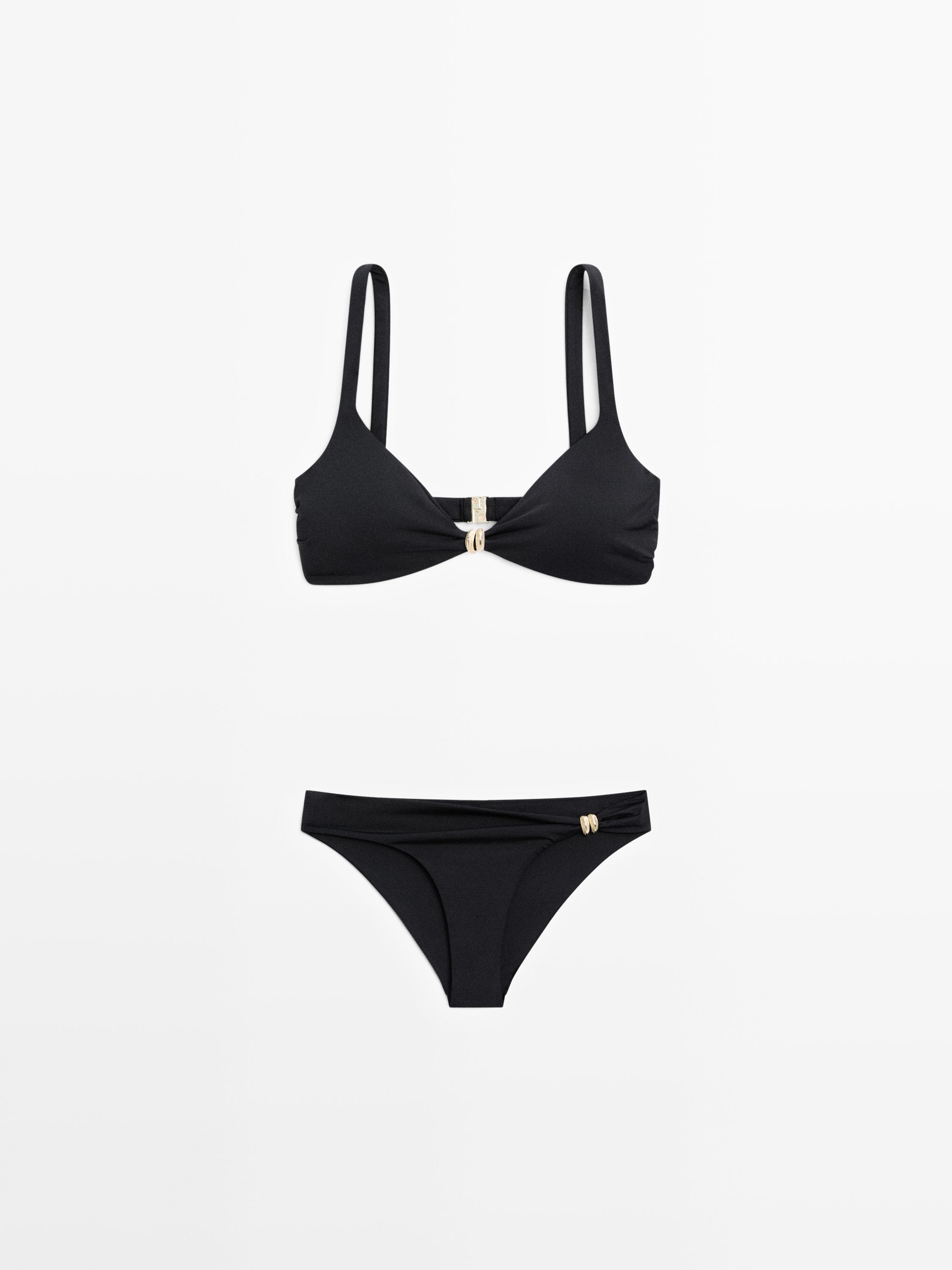 Bikini top with rhinestone detail — BLACK