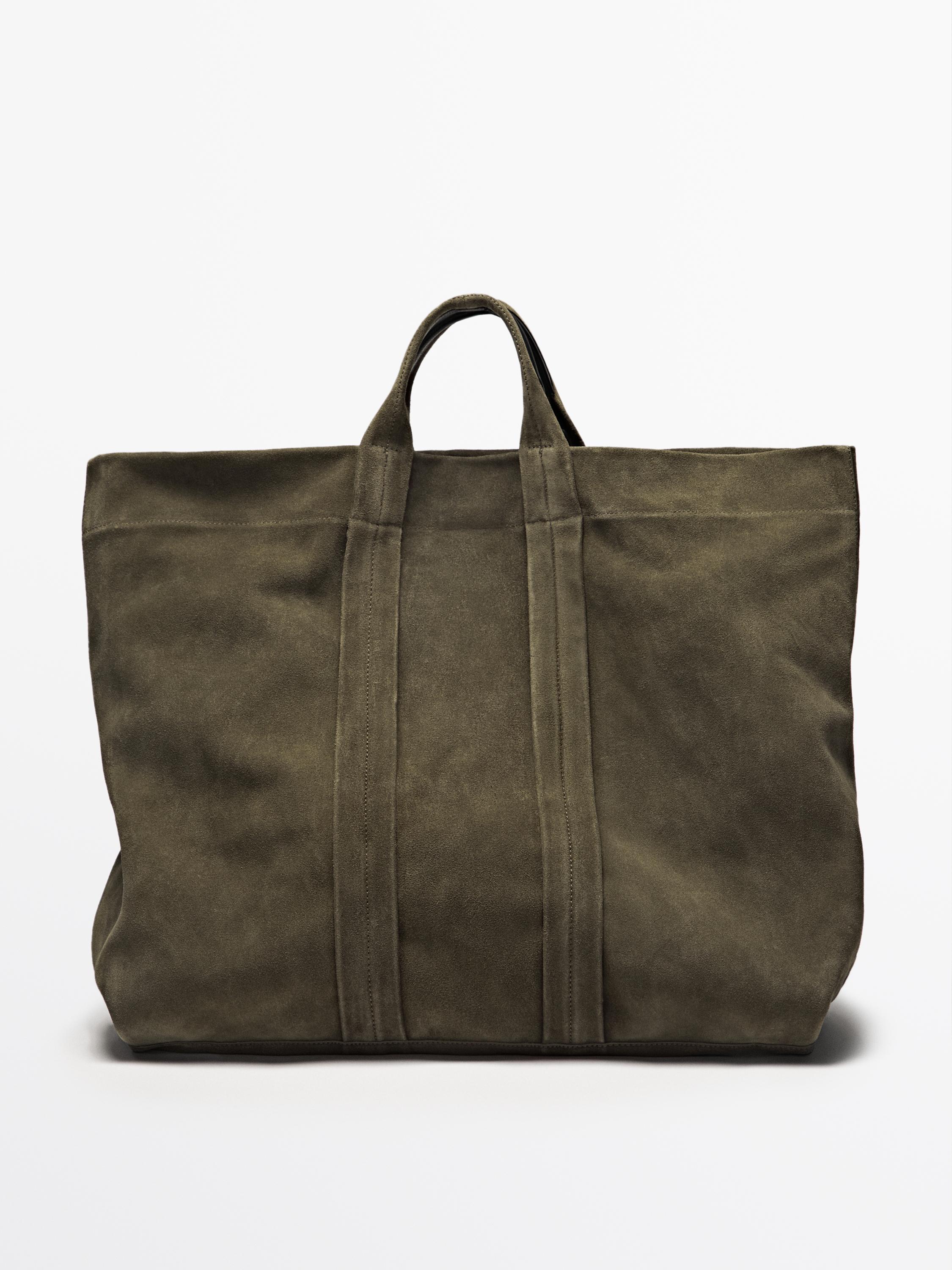 Split suede leather shopper bag