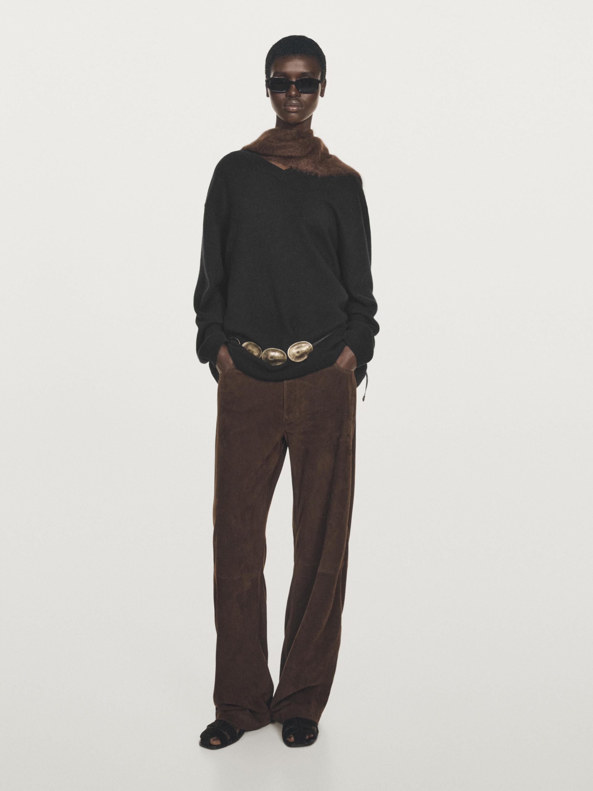 Pull Oversize Col En V Cachemire - Noir - M - Massimo Dutti - Femme