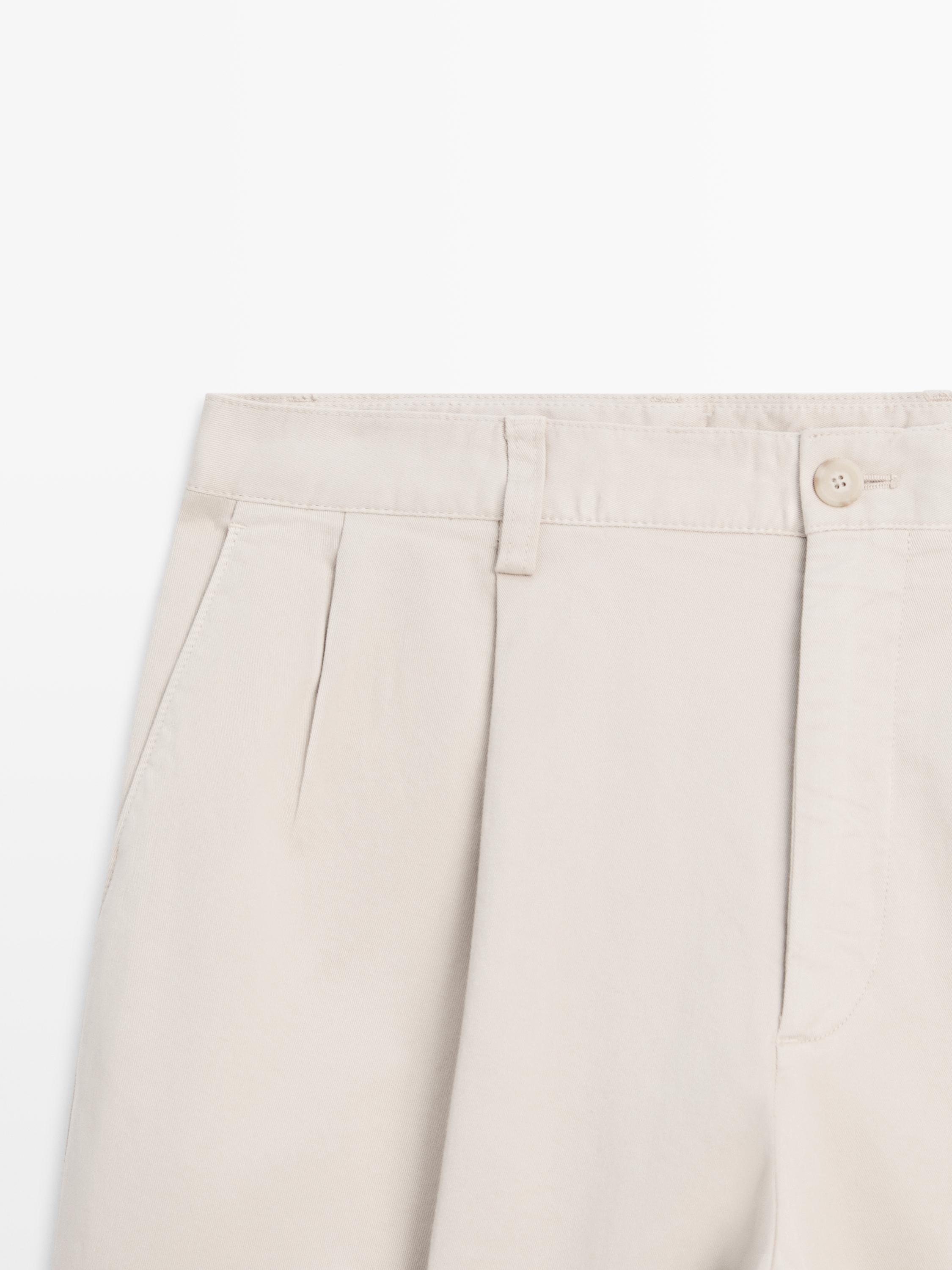 Straight-leg cotton blend trousers — BEIGE