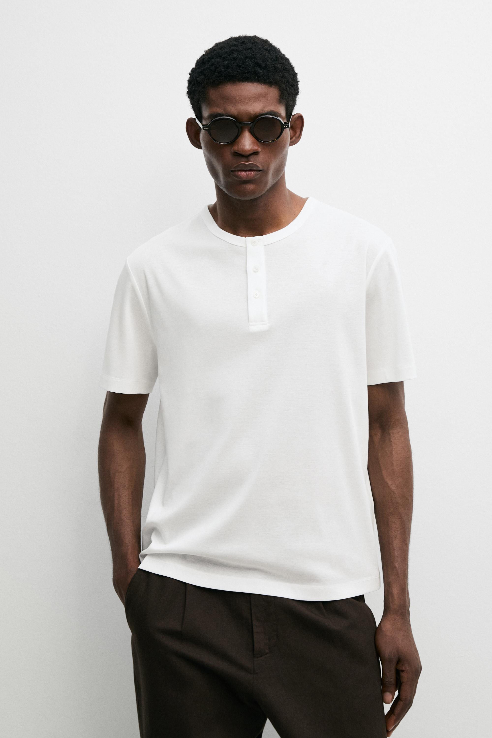 100% cotton henley T-shirt — Off white