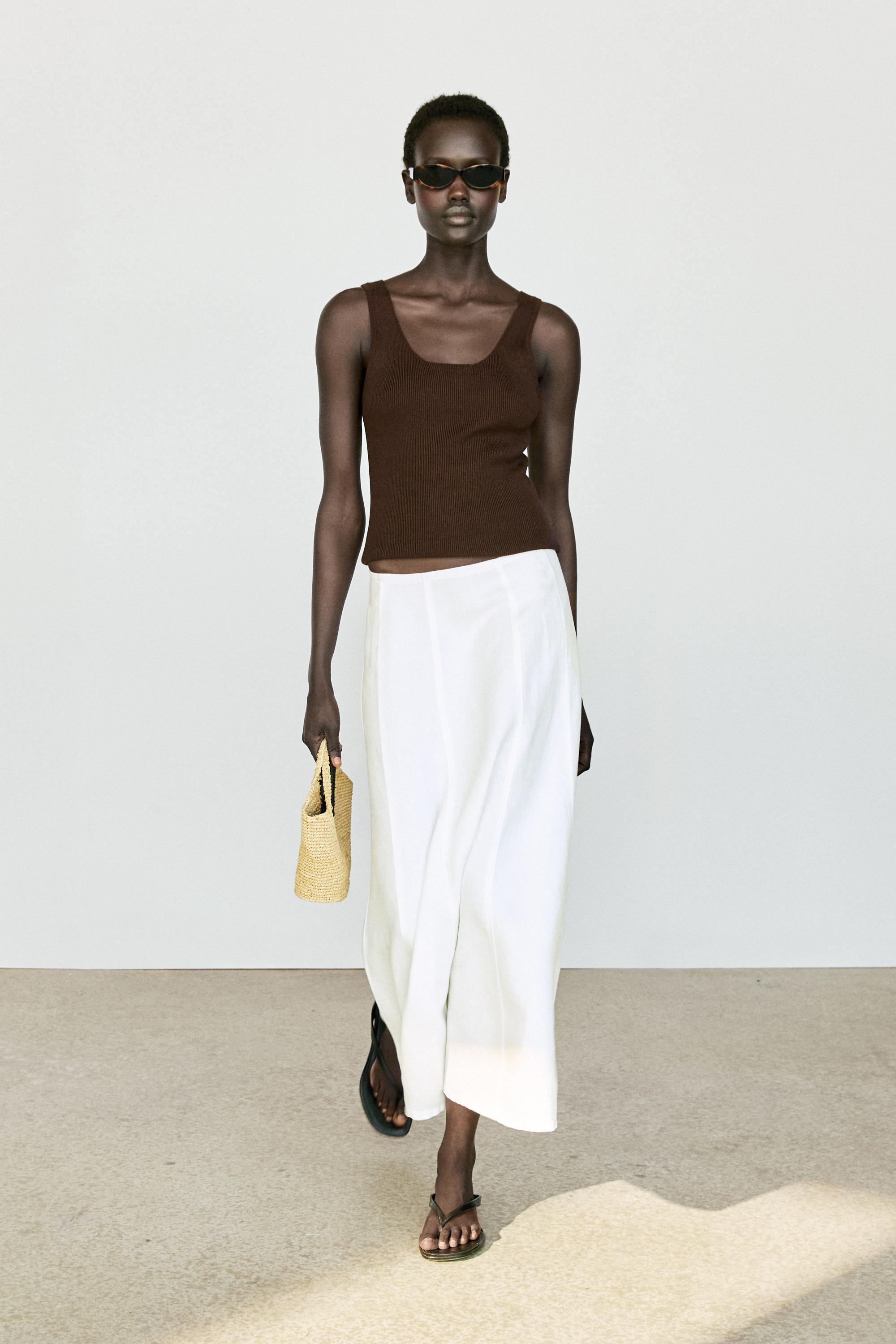 100% linen midi godet skirt