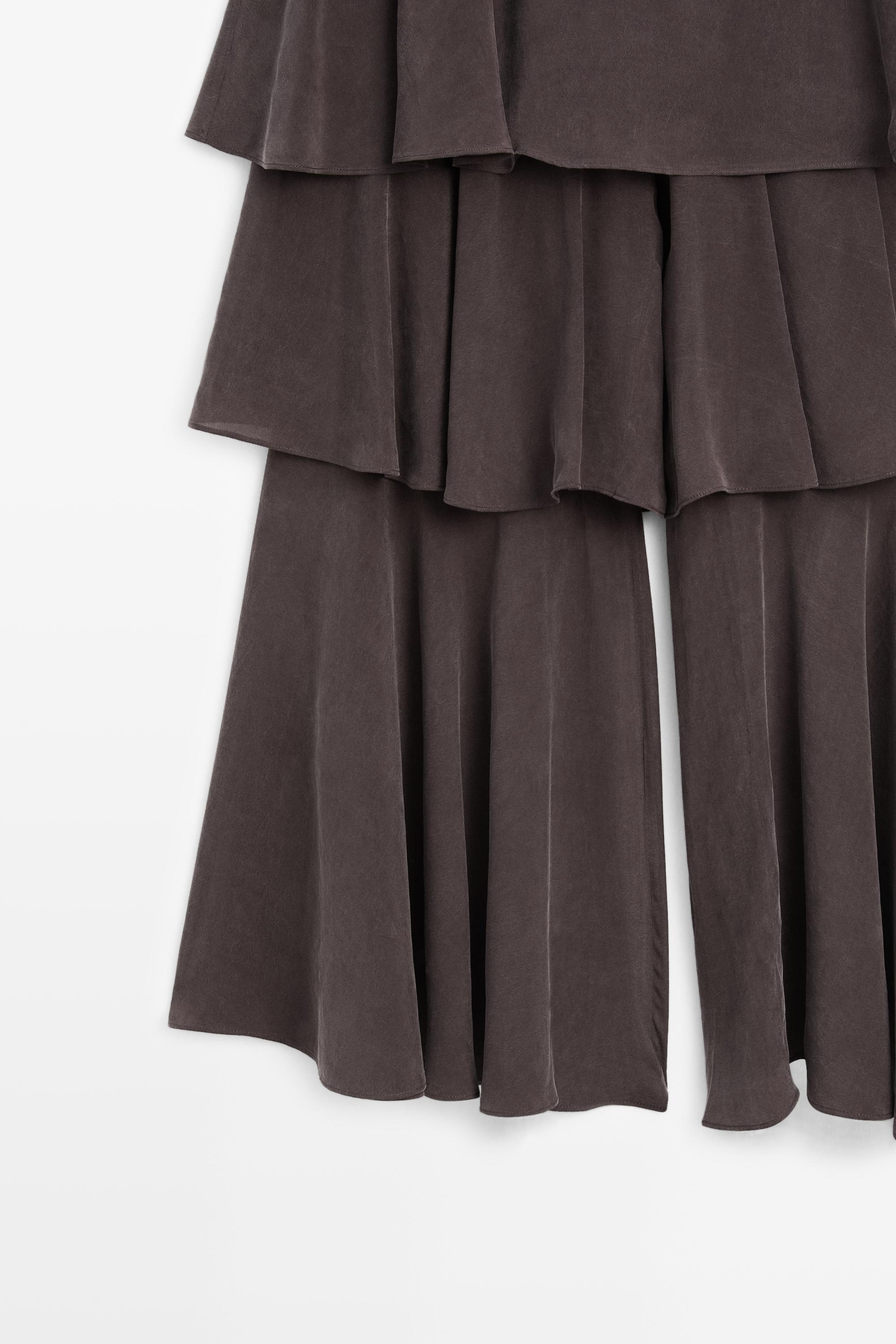 Flowing skort with ruffles — BROWN MARL