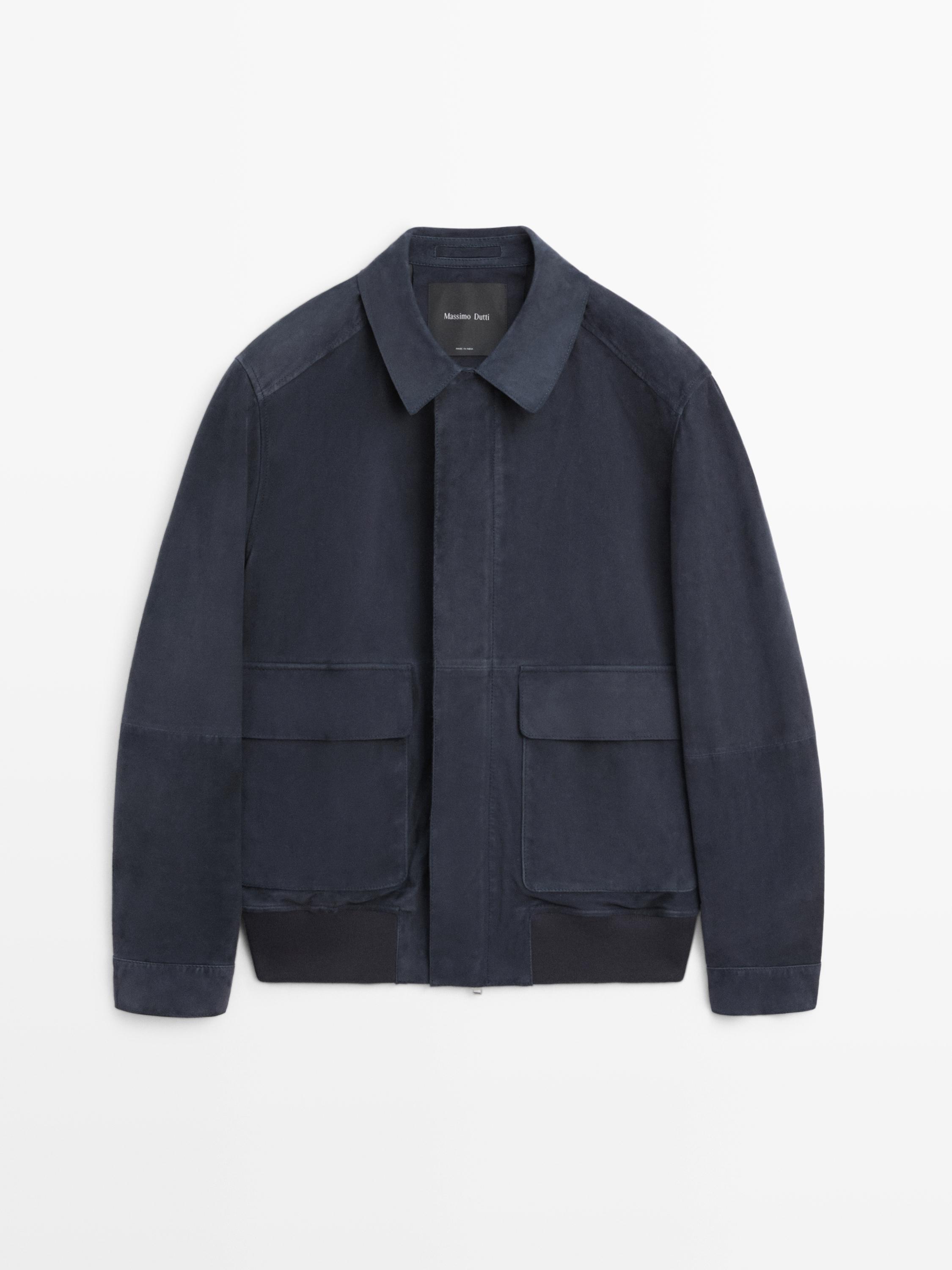 Suede leather jacket with pockets — BLUE