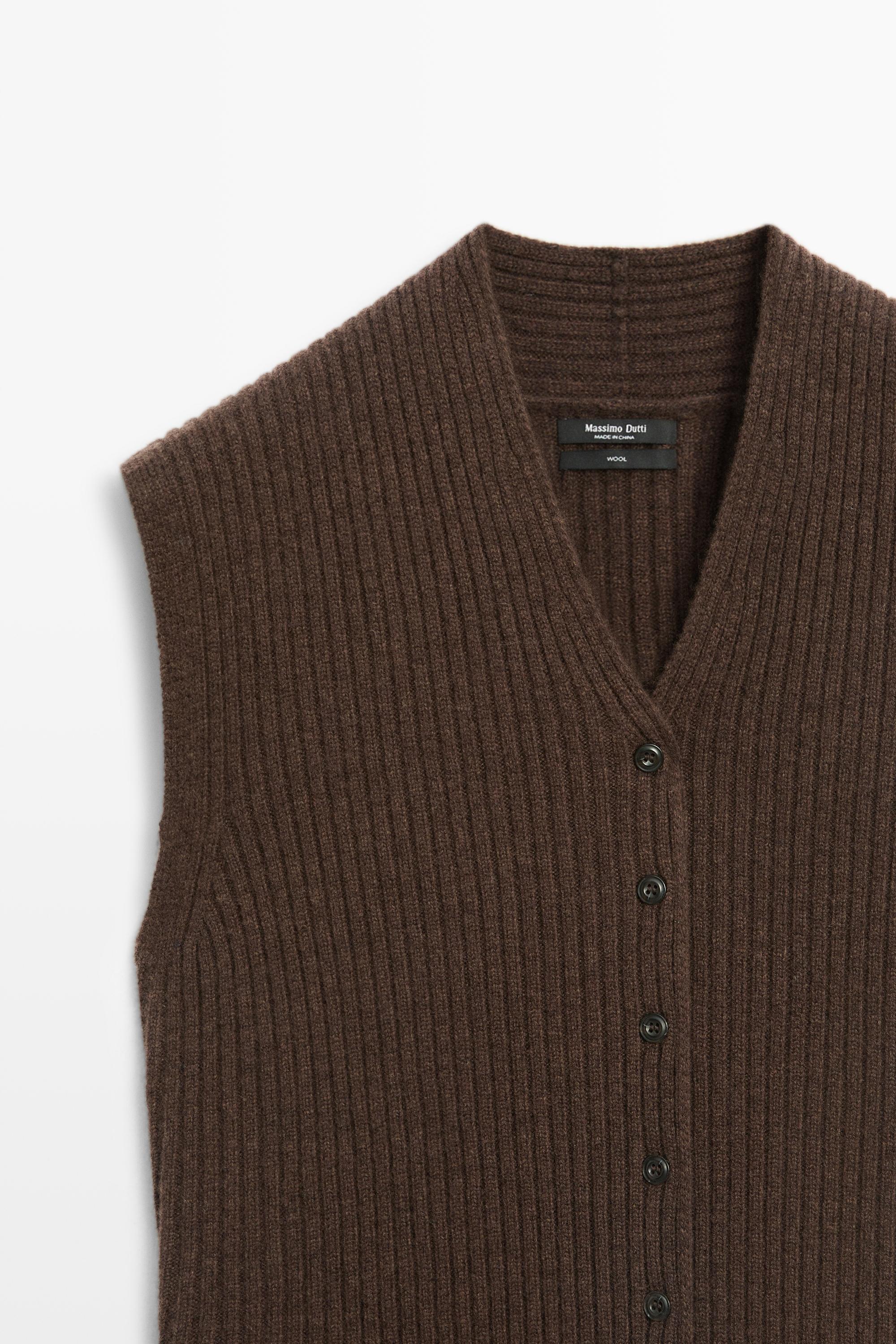 Massimo Dutti %100 yün fitilli triko yelek görsel 5