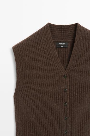 100% wool ribbed knit vest — BROWN MARL 4