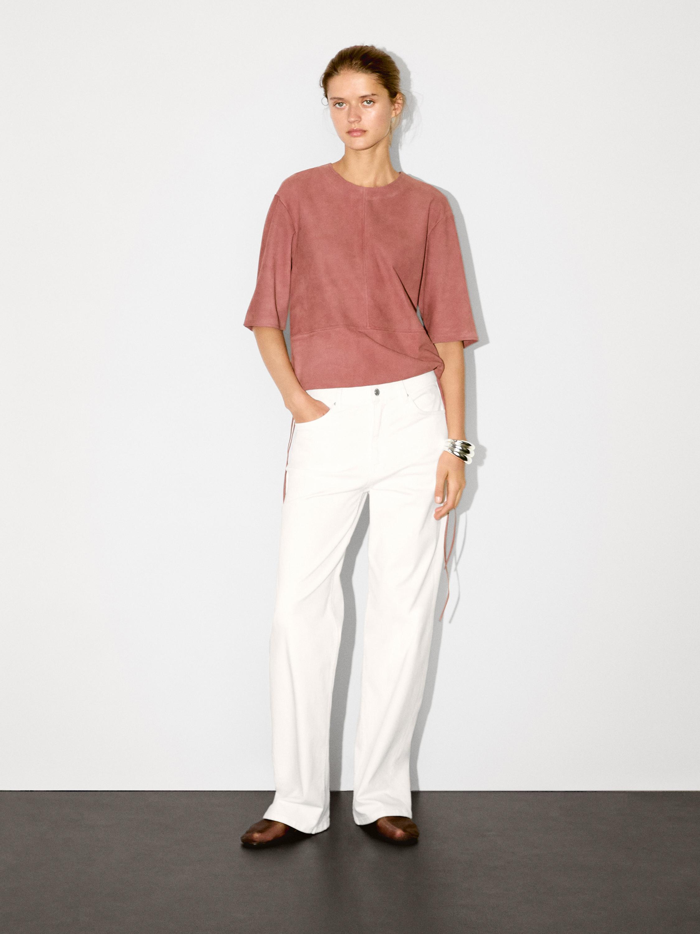 Suede leather top with strap detail