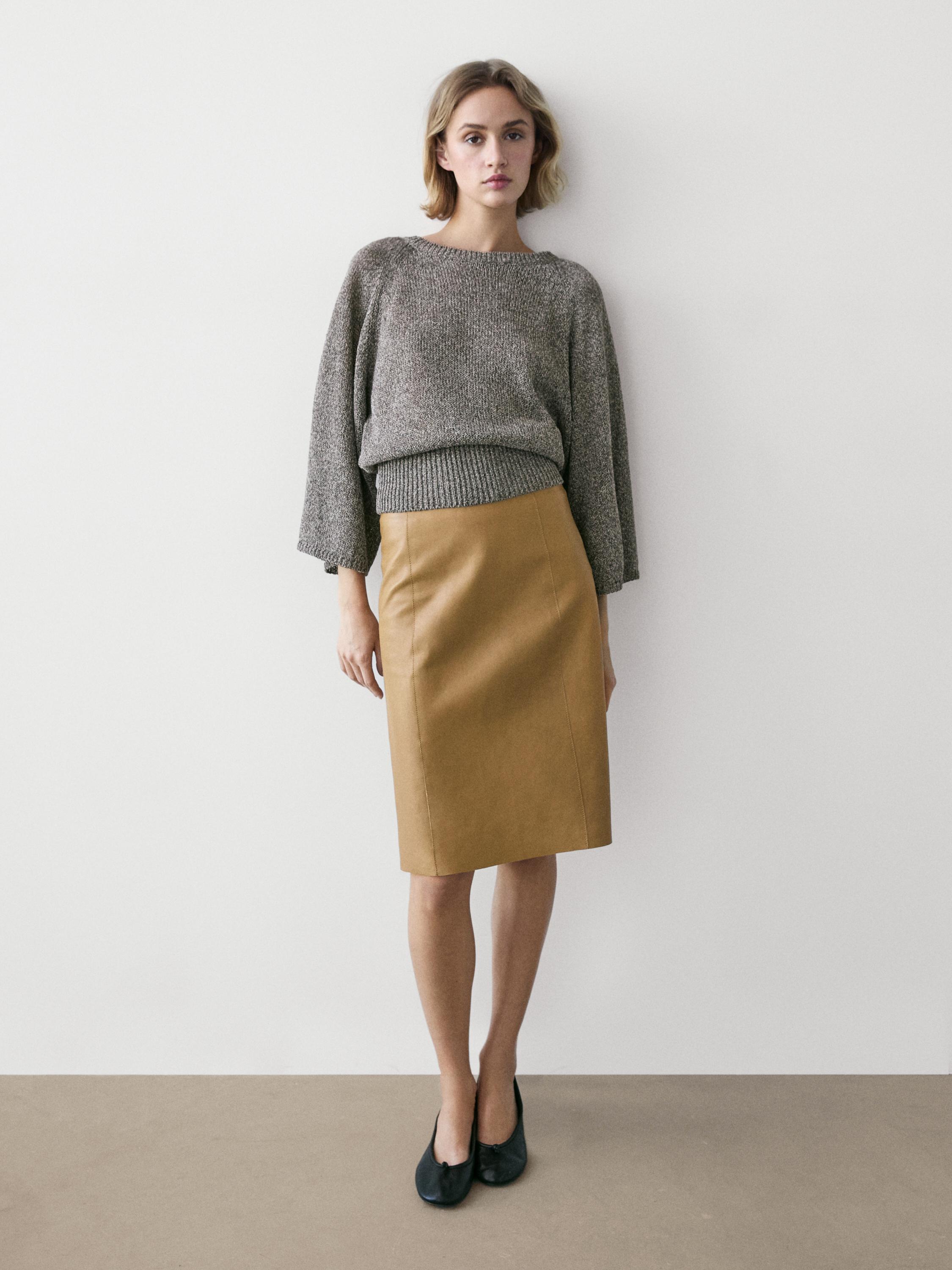 Cotton blend heathered knit sweater — MEDIUM GREY
