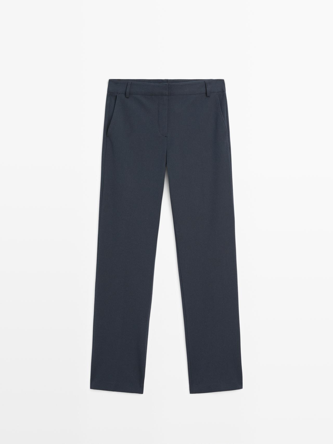 Massimo Dutti - Dame - Bukser I Funktionsstof Med Lige Ben - Marineblå - 40