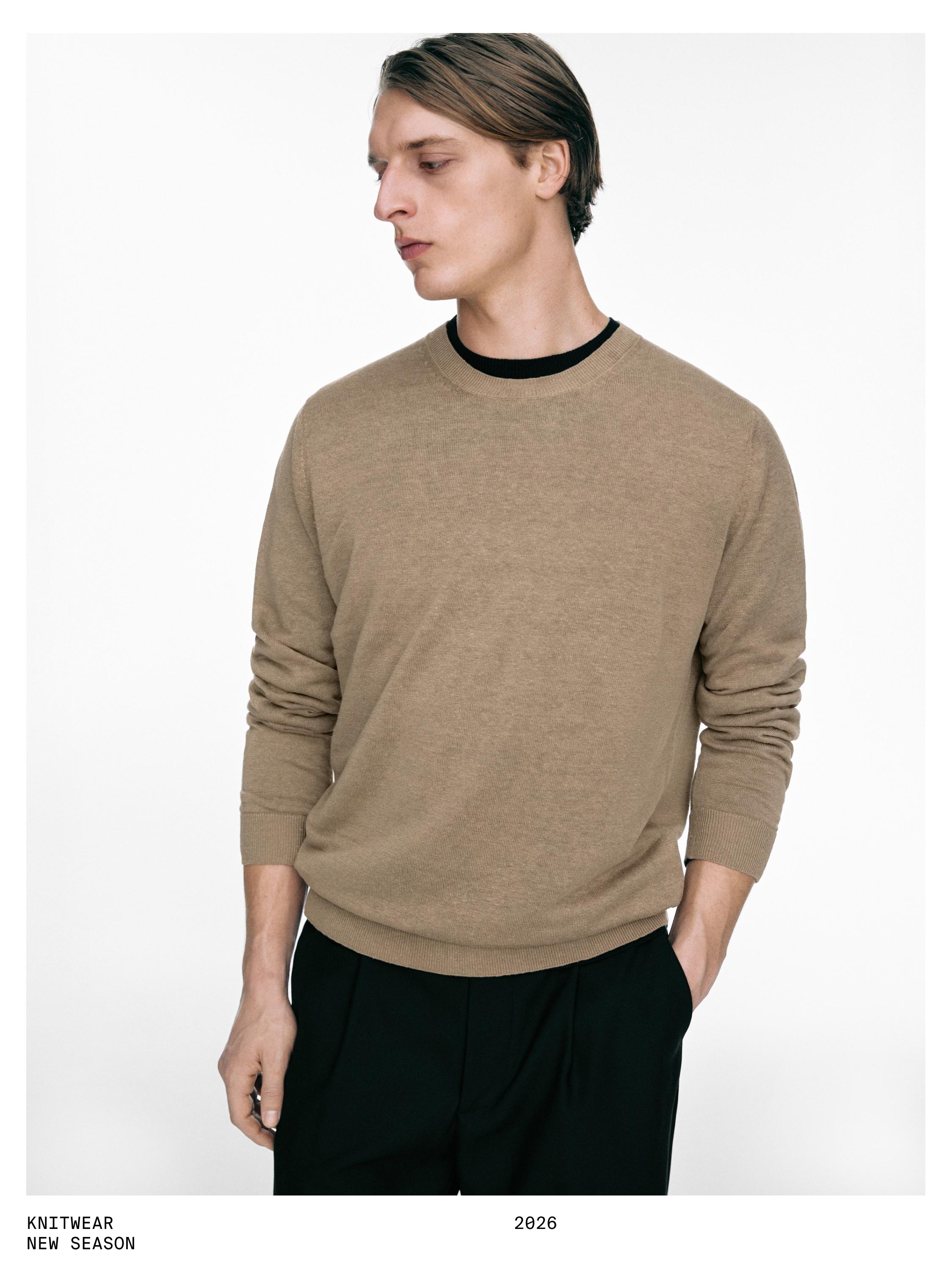 100% linen knit crew neck sweater — Sand beige