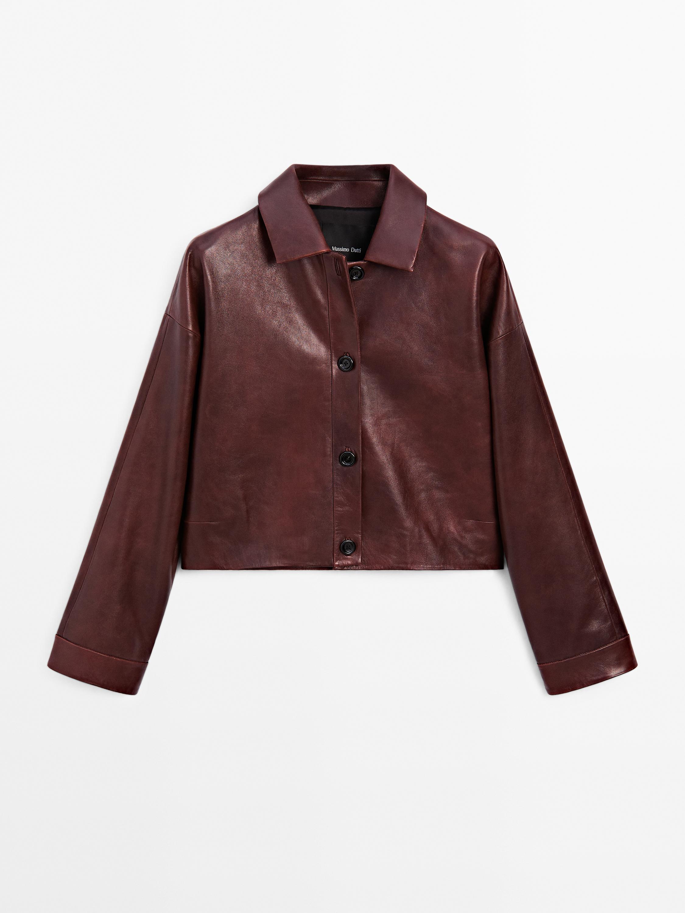 Short shiny nappa leather jacket
