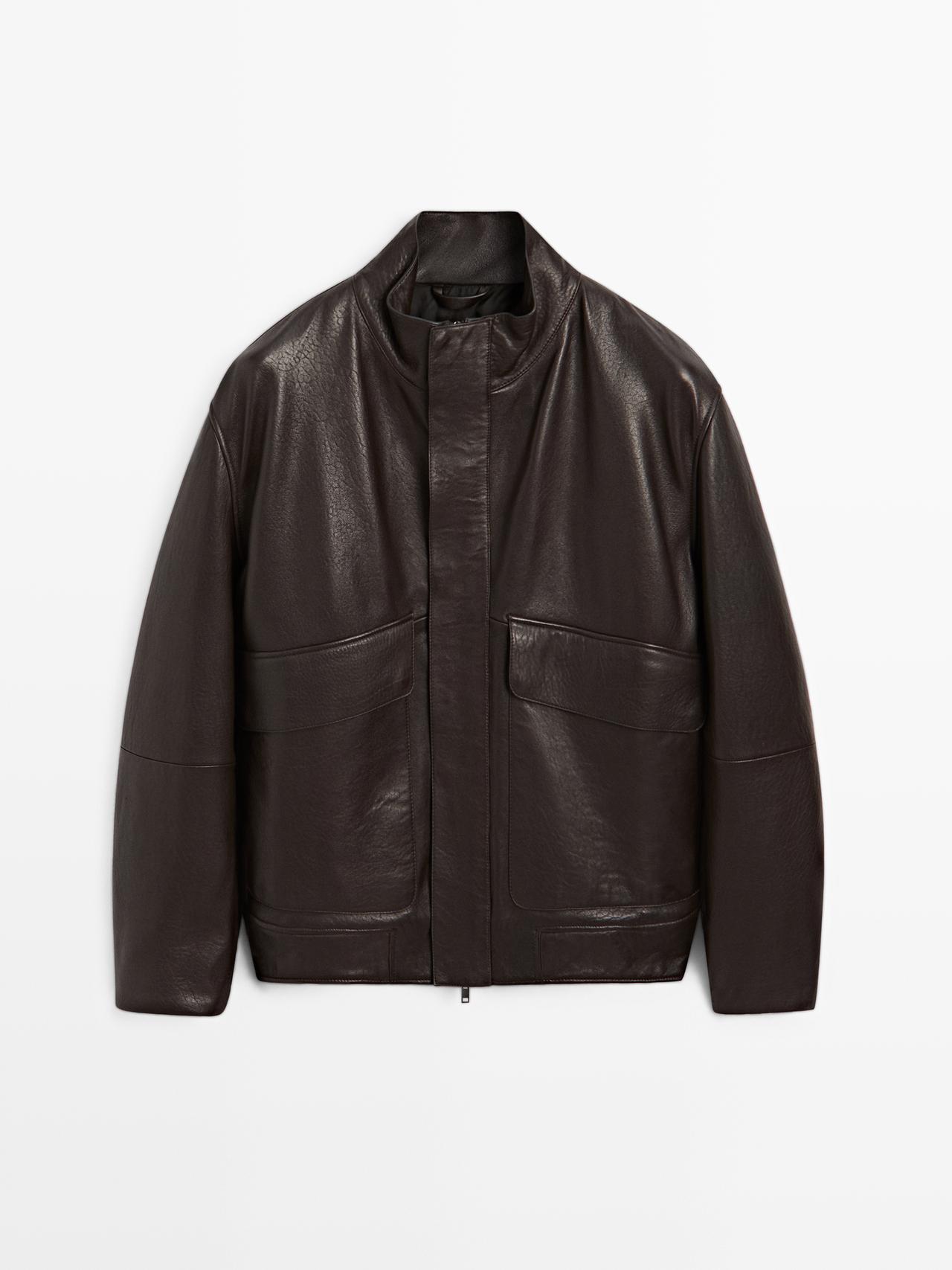 Massimo Dutti - Herre - Jakke I Nappaskind Med Lommer - Brun - Xl