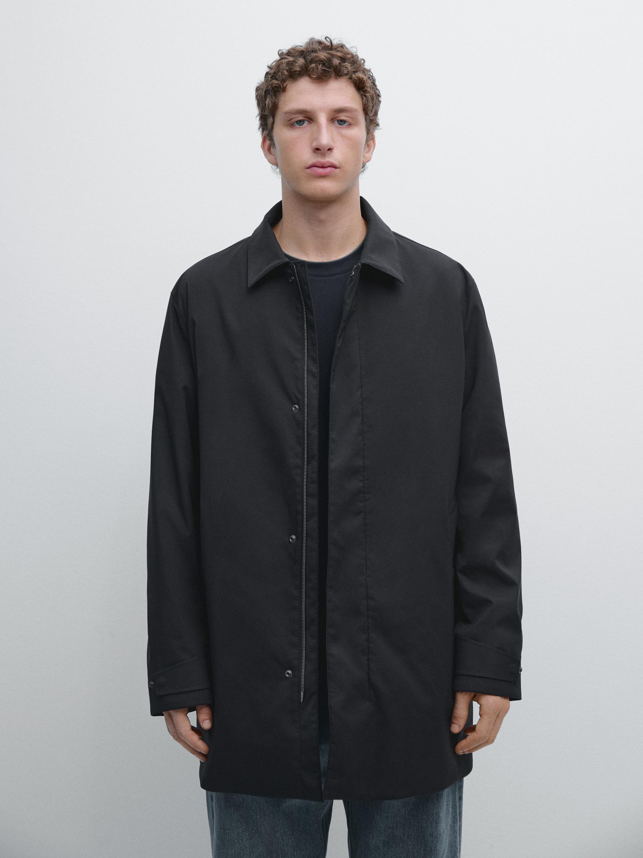 Water-repellent fabric trench coat — NAVY BLUE