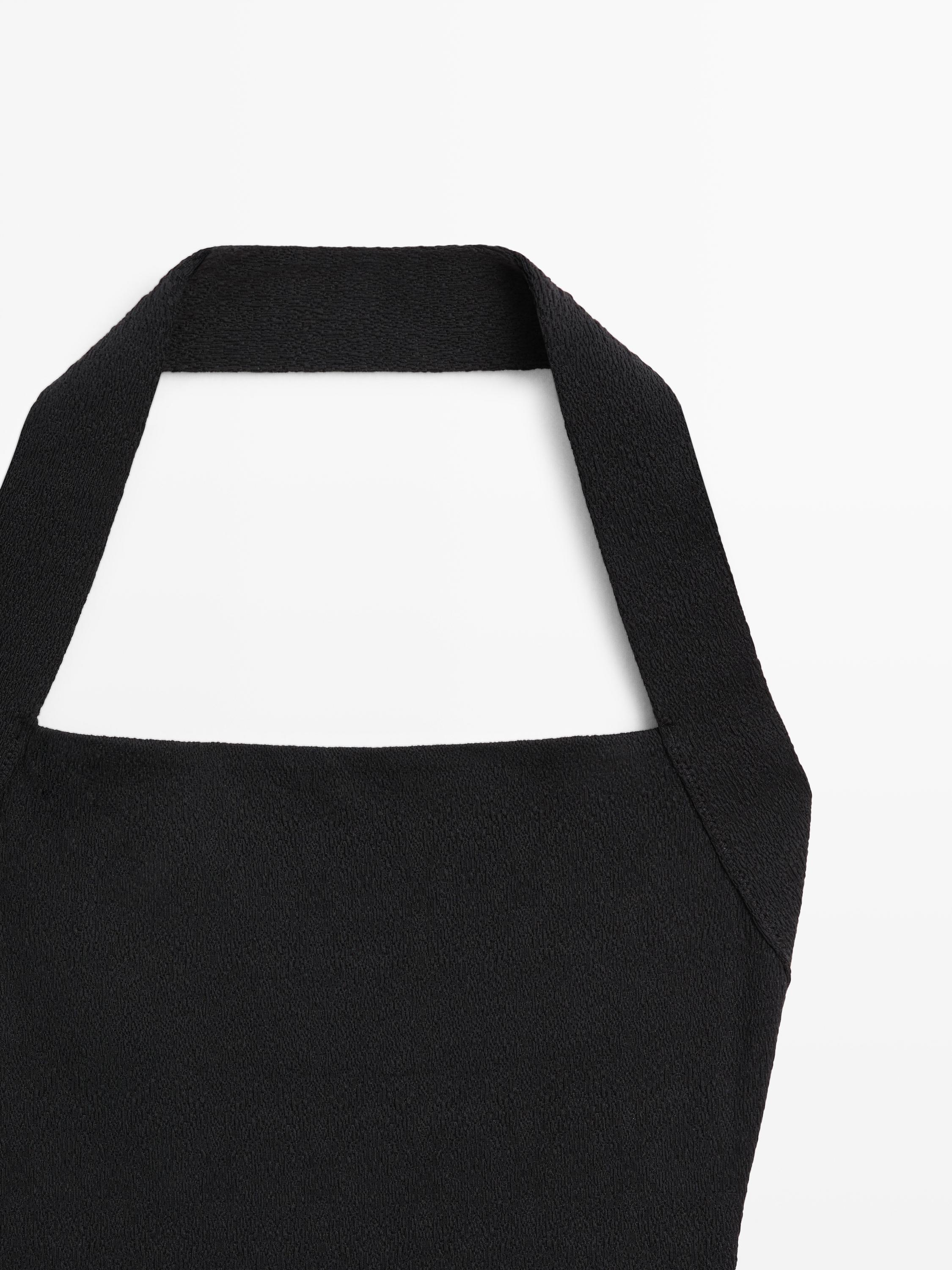 Textured halter swimsuit — BLACK