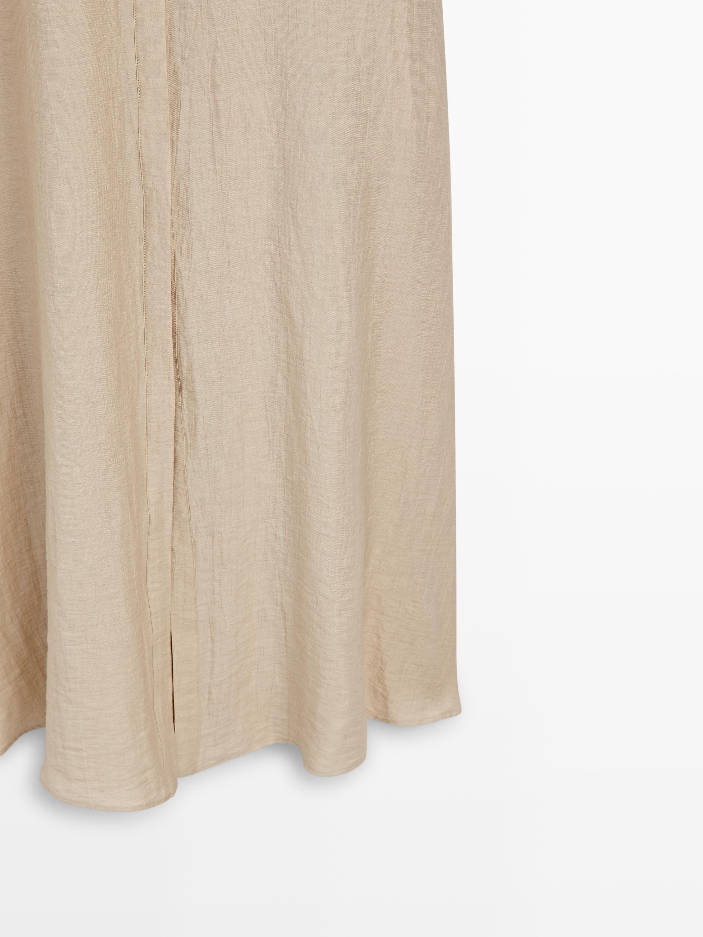 Linen blend polo collar midi dress — CREAM