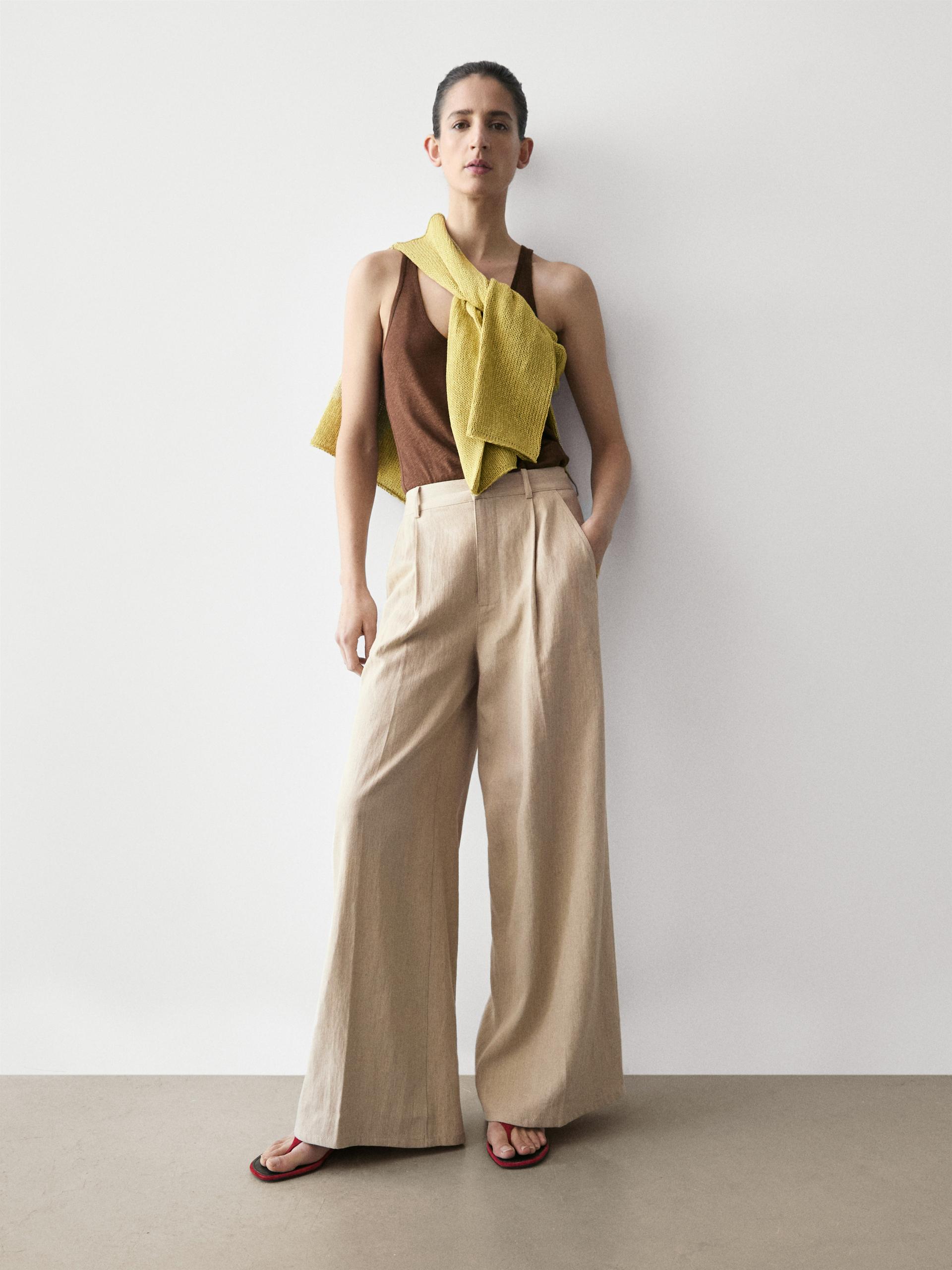 Pantaloni Loose Fit A Vita Alta - Sabbia - 38 (It 42) - Massimo Dutti - Femminile