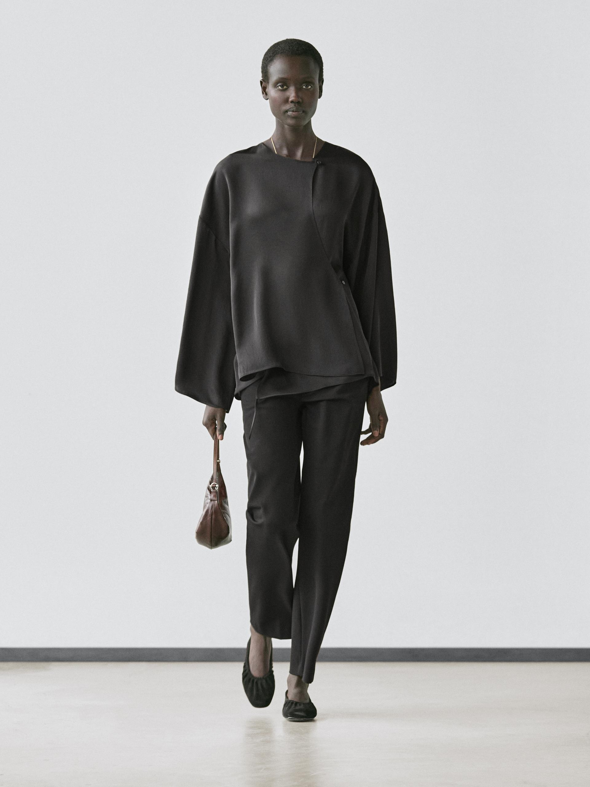 Camicia Morbida Incrociata - Nero - M-L - Massimo Dutti - Femminile