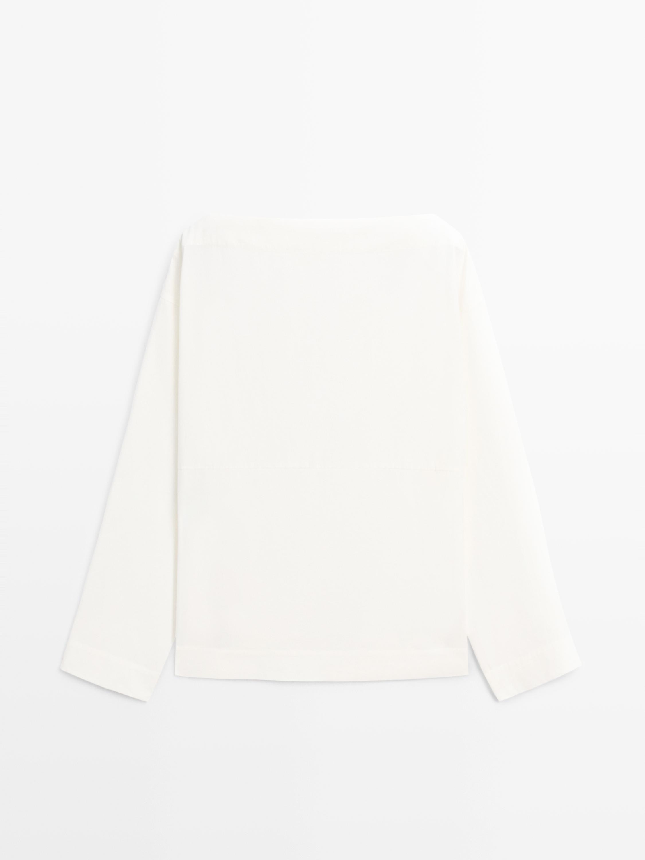 Poplin boat neck blouse — WHITE