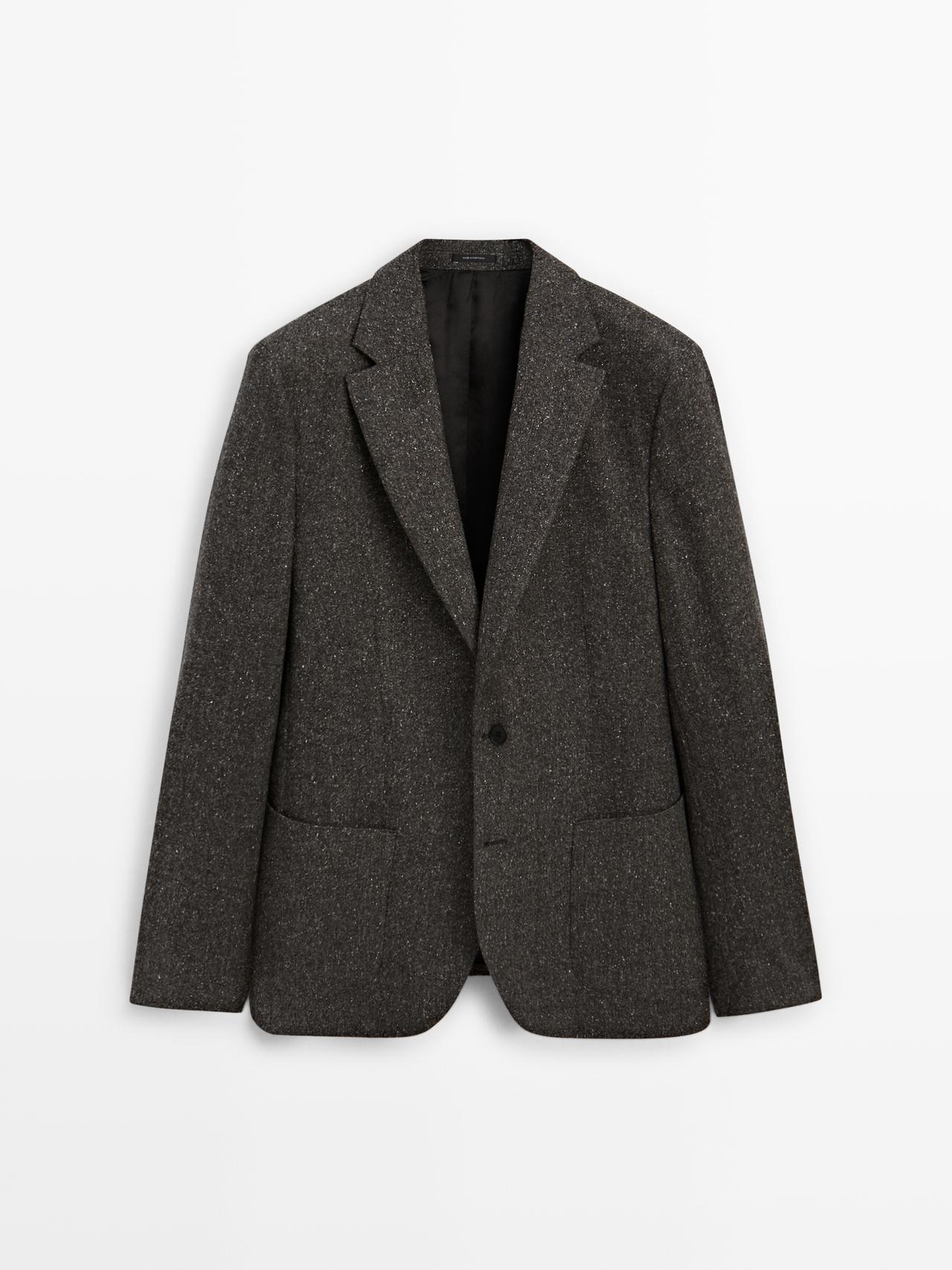 Massimo Dutti - Herre - Wool Blend Buttoned Jacket - Brændt - 46