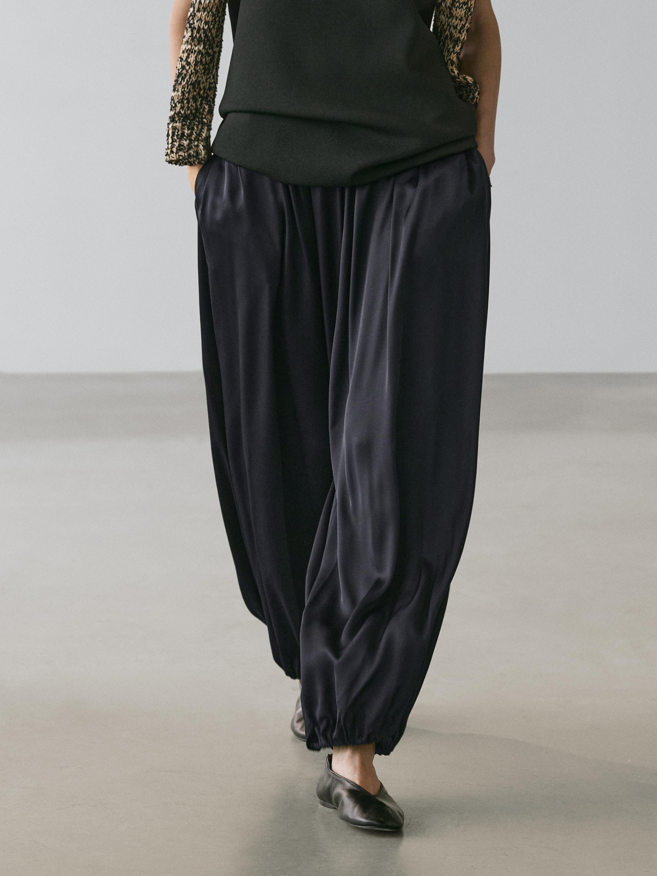 Balloon fit satin pants — Dark Blue
