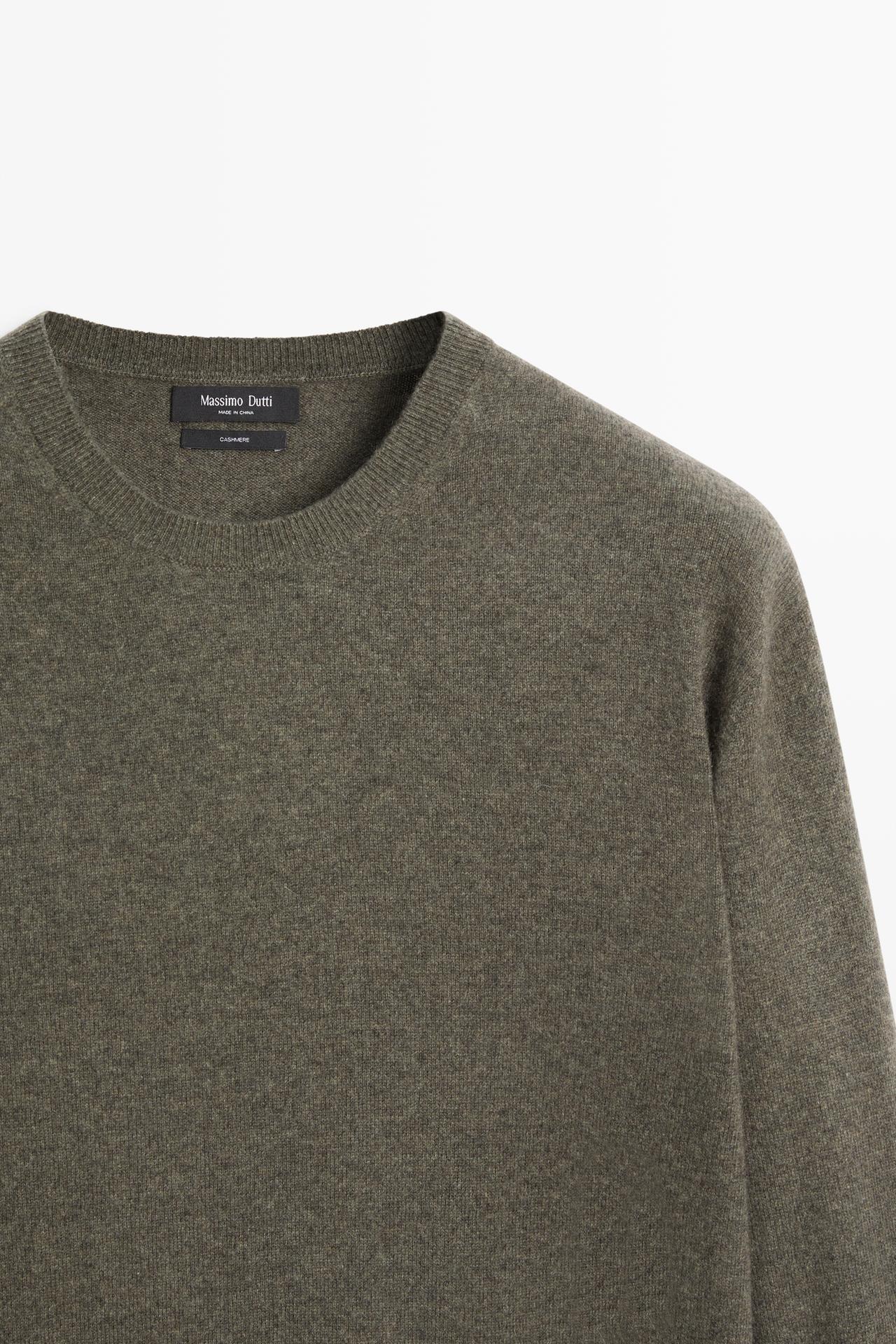 Knit 100% cashmere round neck sweater — MEDIUM KHAKI
