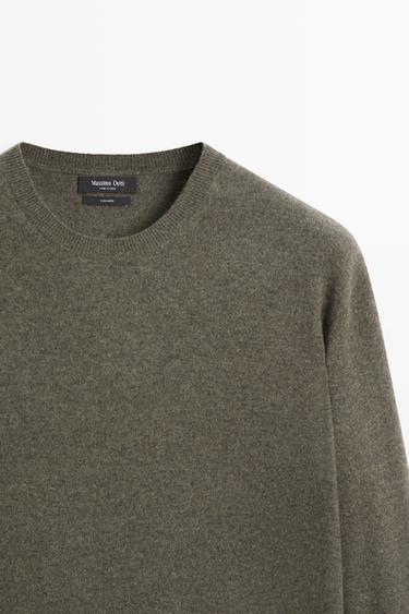 Knit 100% cashmere round neck sweater — MEDIUM KHAKI 4