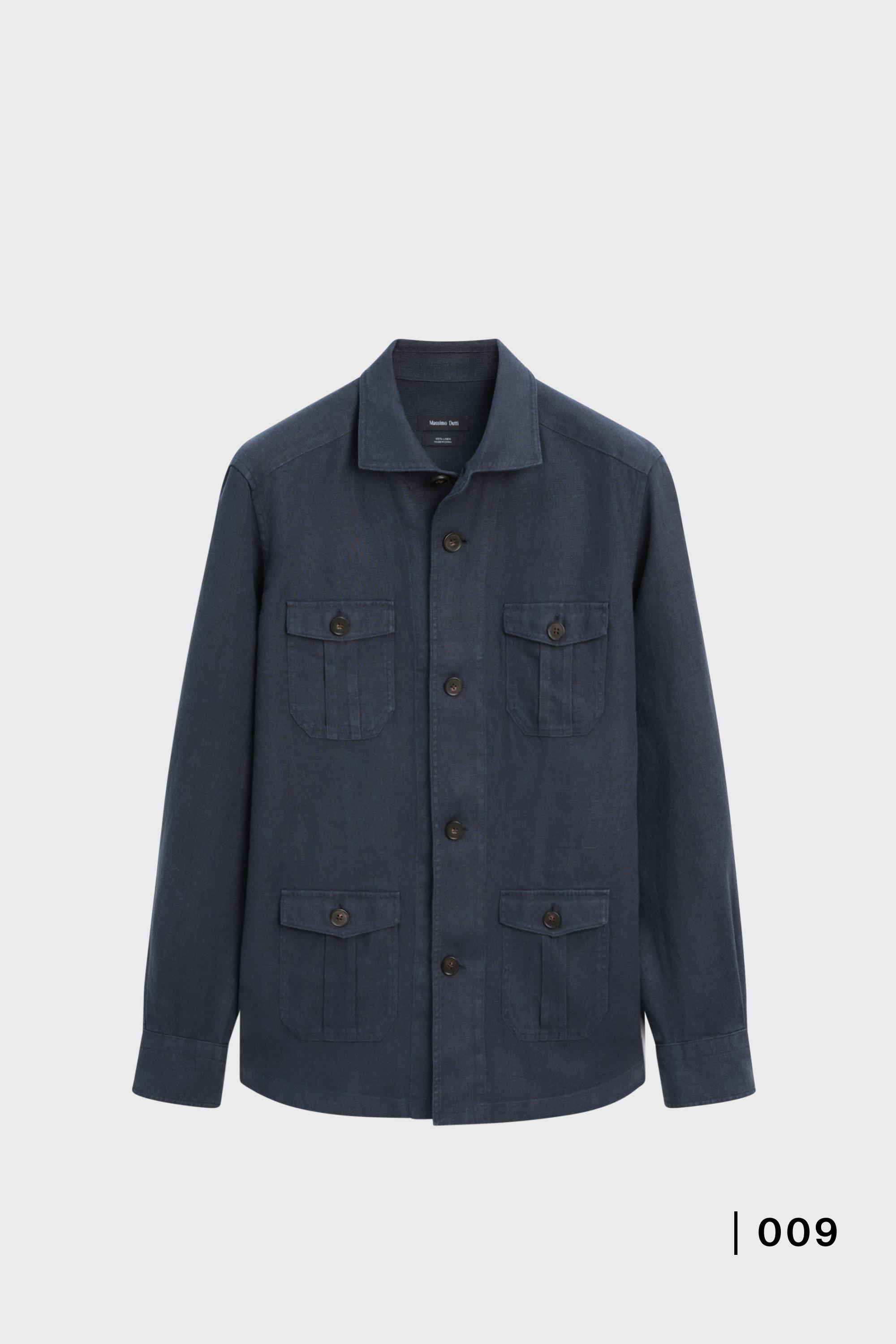 Heavy linen overshirt with pocket details — NAVY BLUE