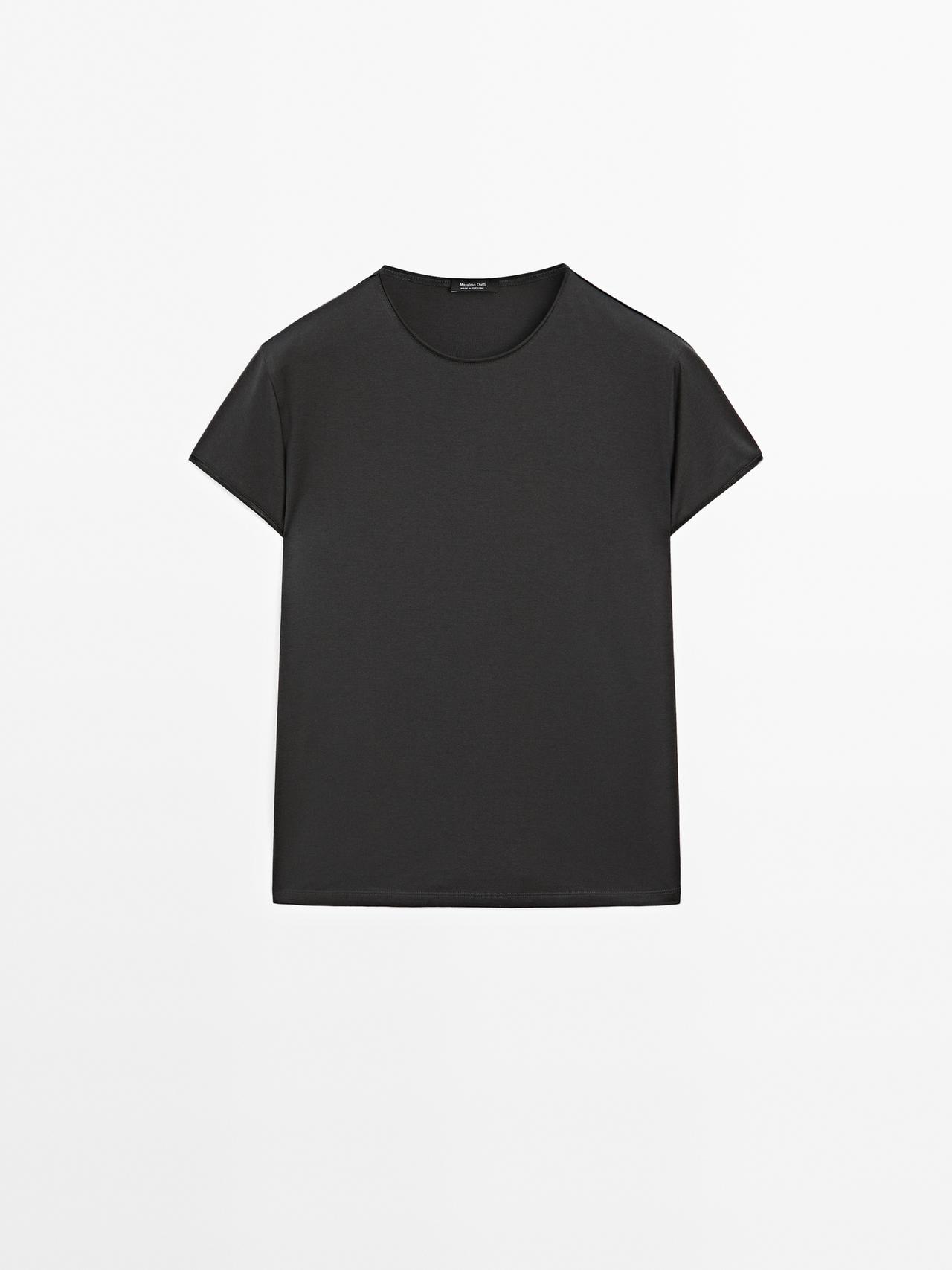 Massimo Dutti - Dame - Kortærmet T-Shirt Med Blødt Fald - Bly Blå - L
