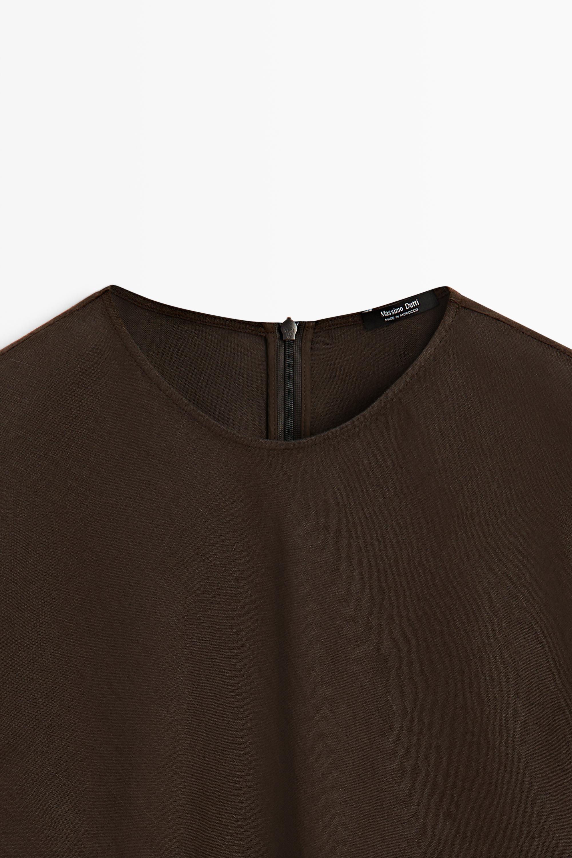 100% linen asymmetric top — BROWN