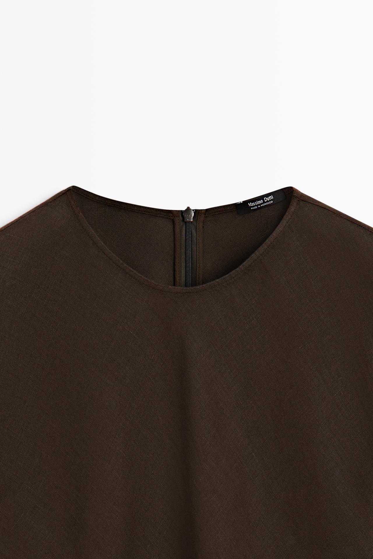 100% linen asymmetric top — BROWN