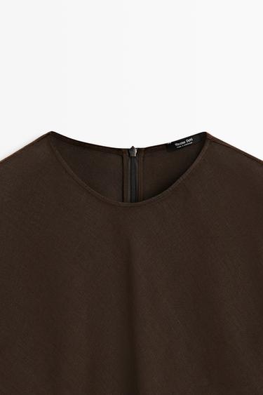 100% linen asymmetric top — BROWN 9