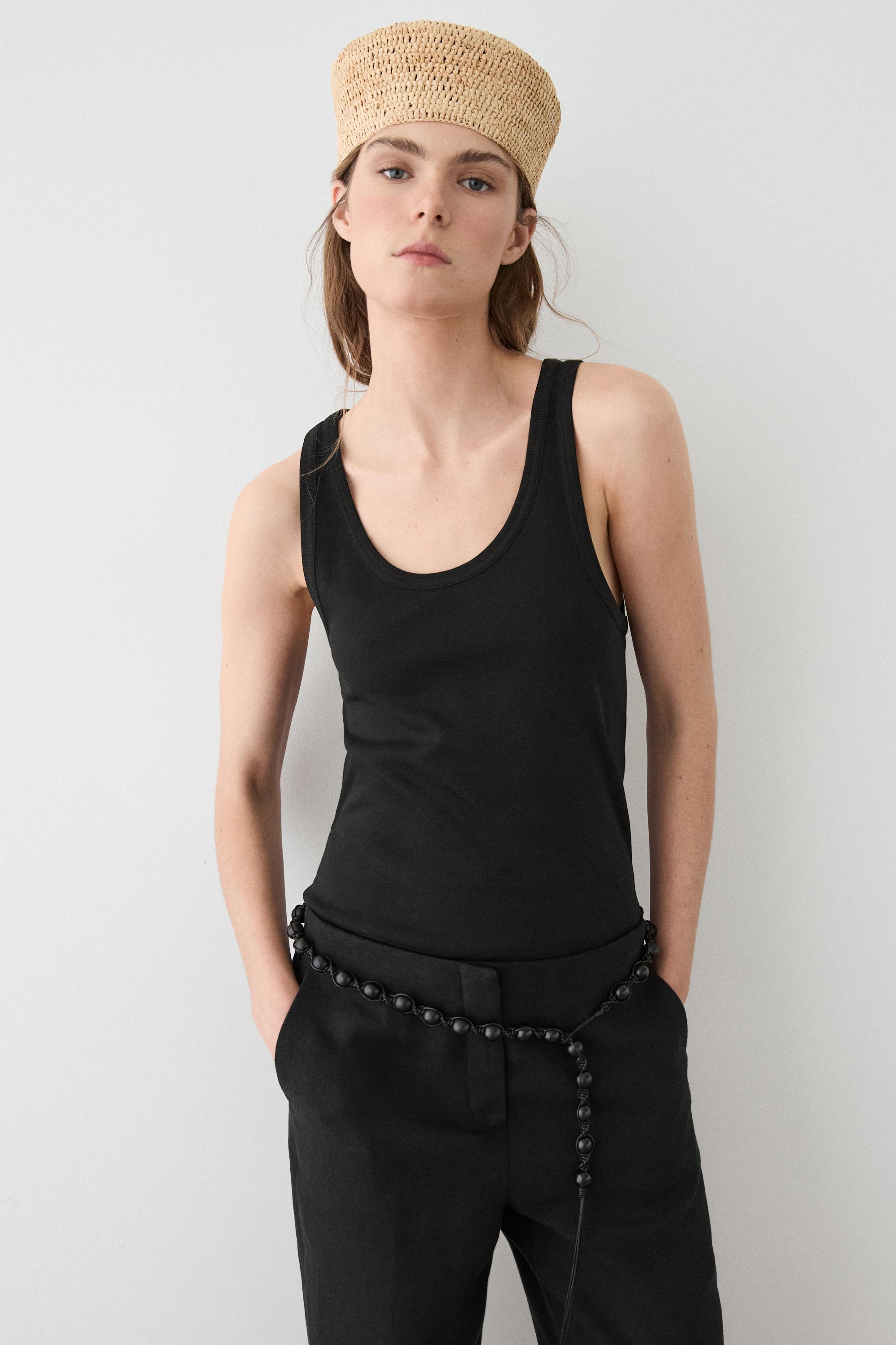 Sleeveless 100% cotton T-shirt — BLACK