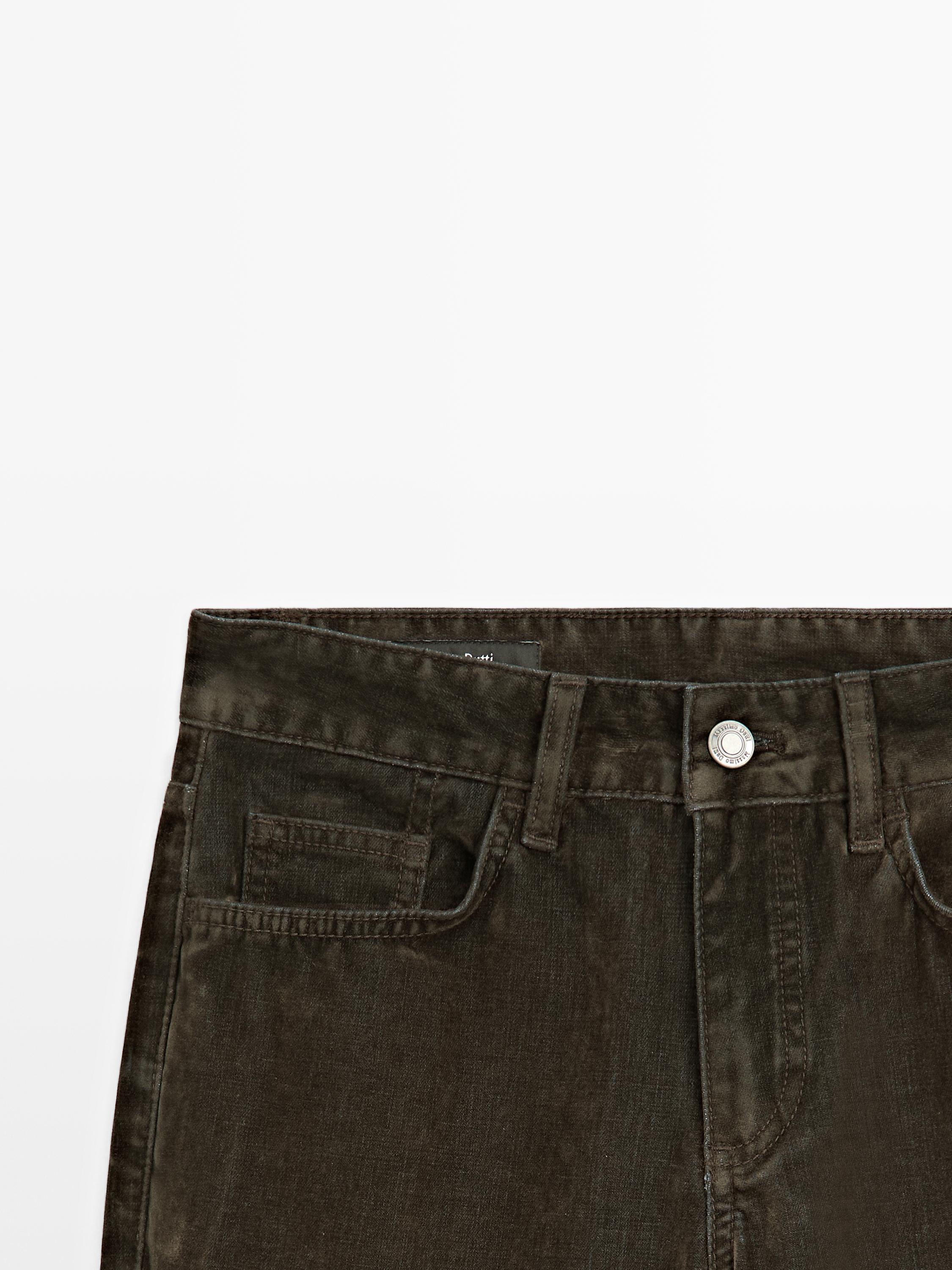 Low-rise straight-leg flocked jeans — KHAKI