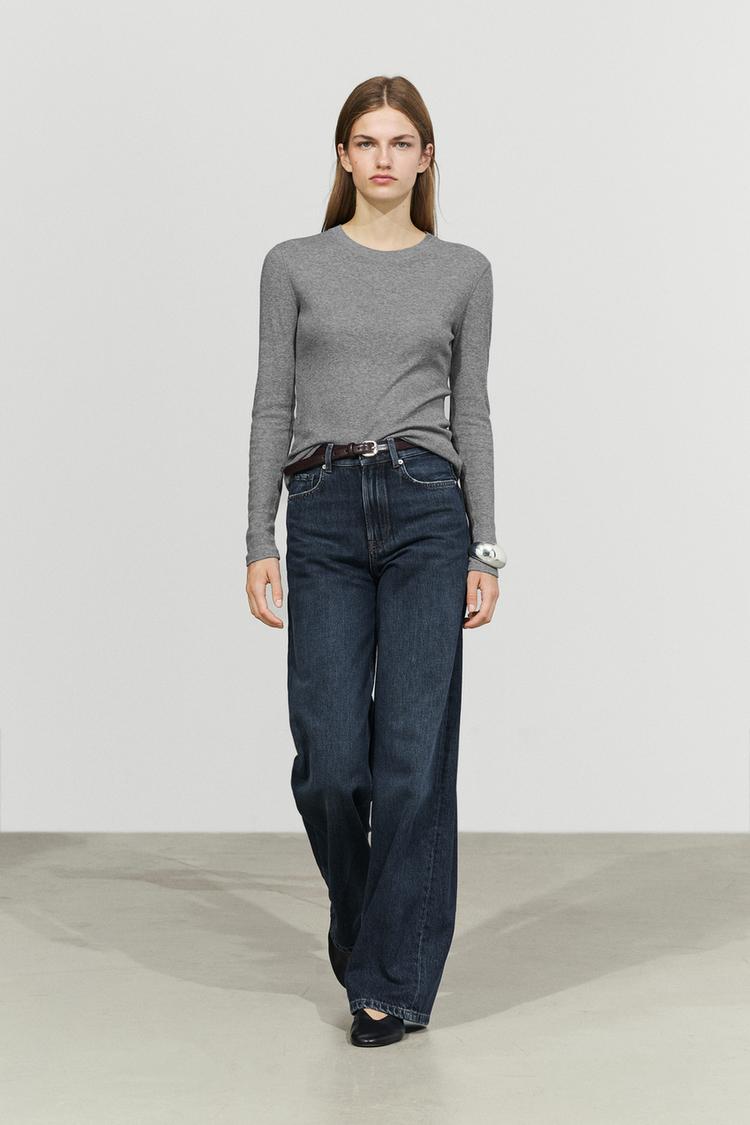 Cotton blend knit T-shirt — PALE GREY