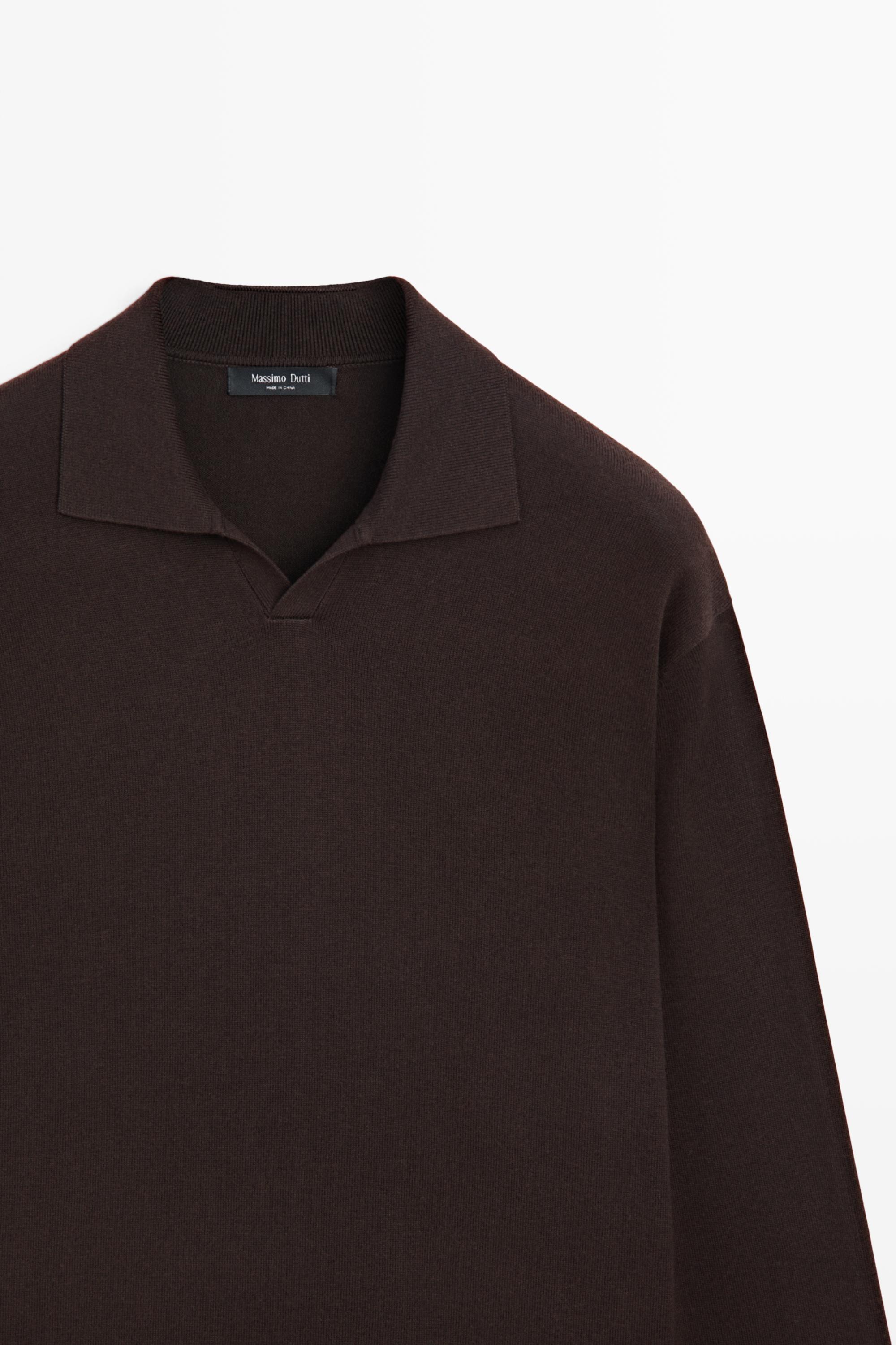 Polo collar knit sweater — BROWN