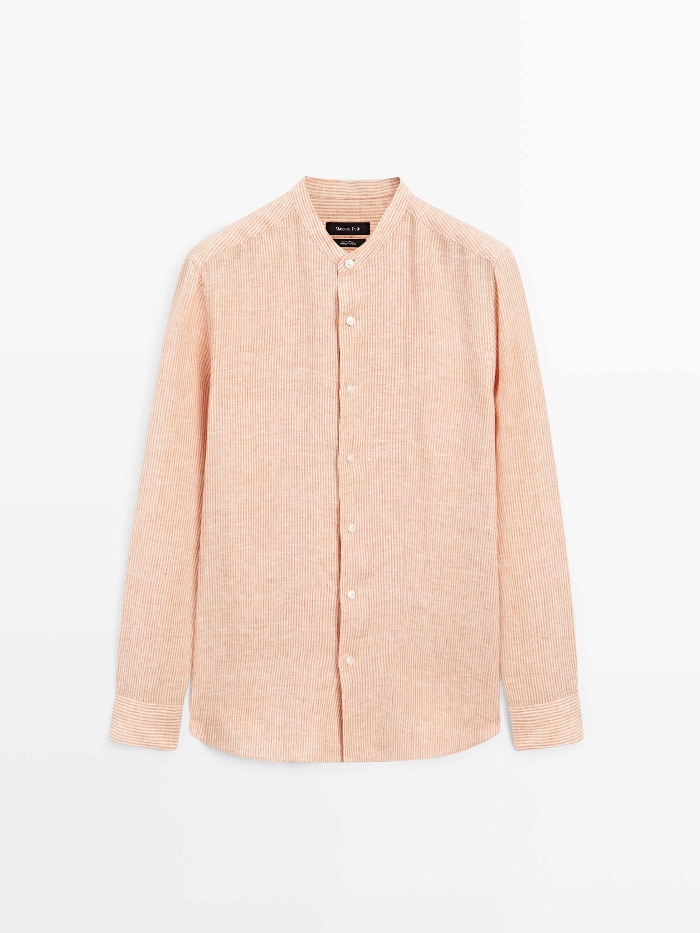 Regular fit striped 100% linen shirt