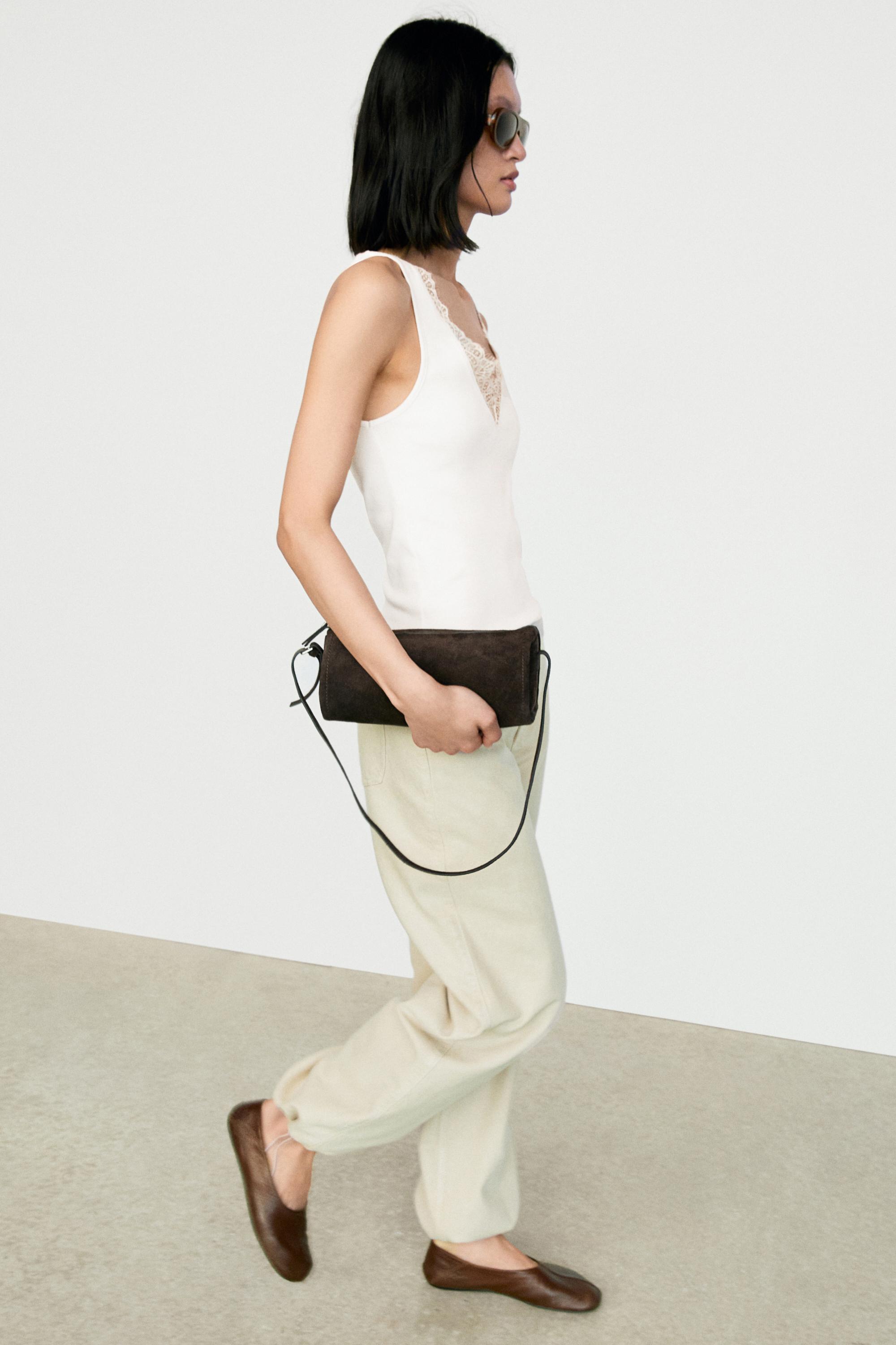 V-neck lace trim camisole top — CREAM