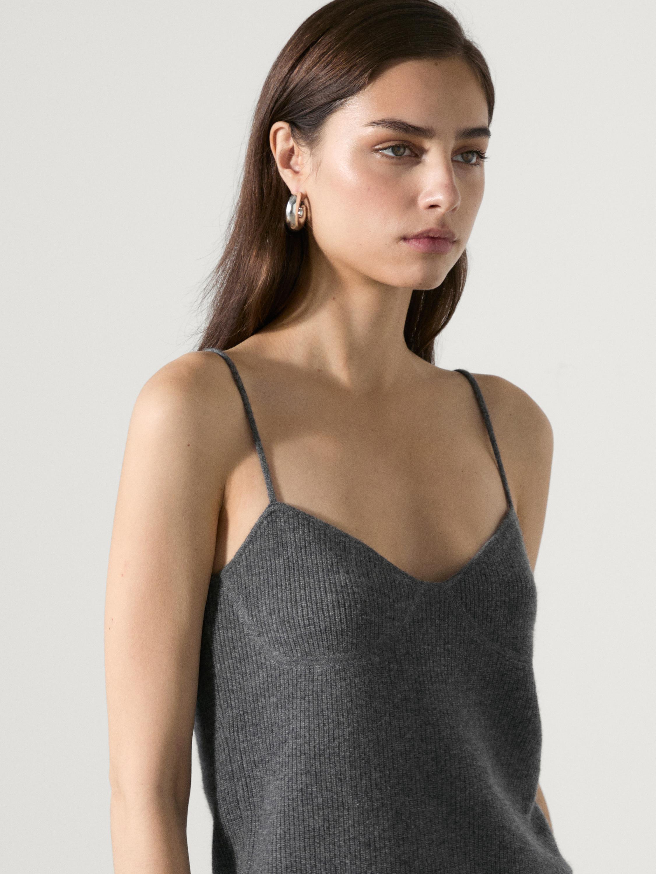 100% cashmere knit strappy top