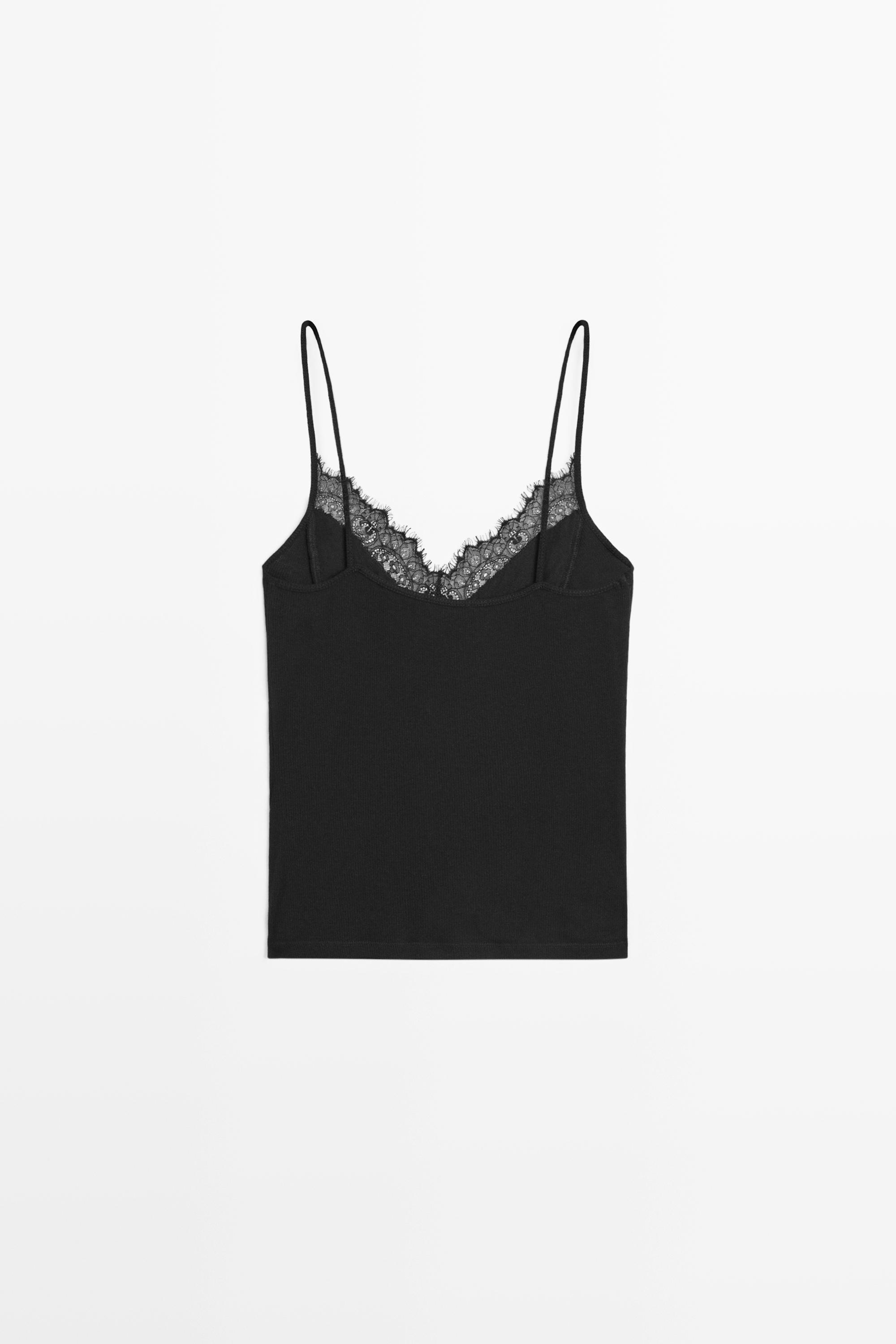 Strappy top with lace detail — BLACK