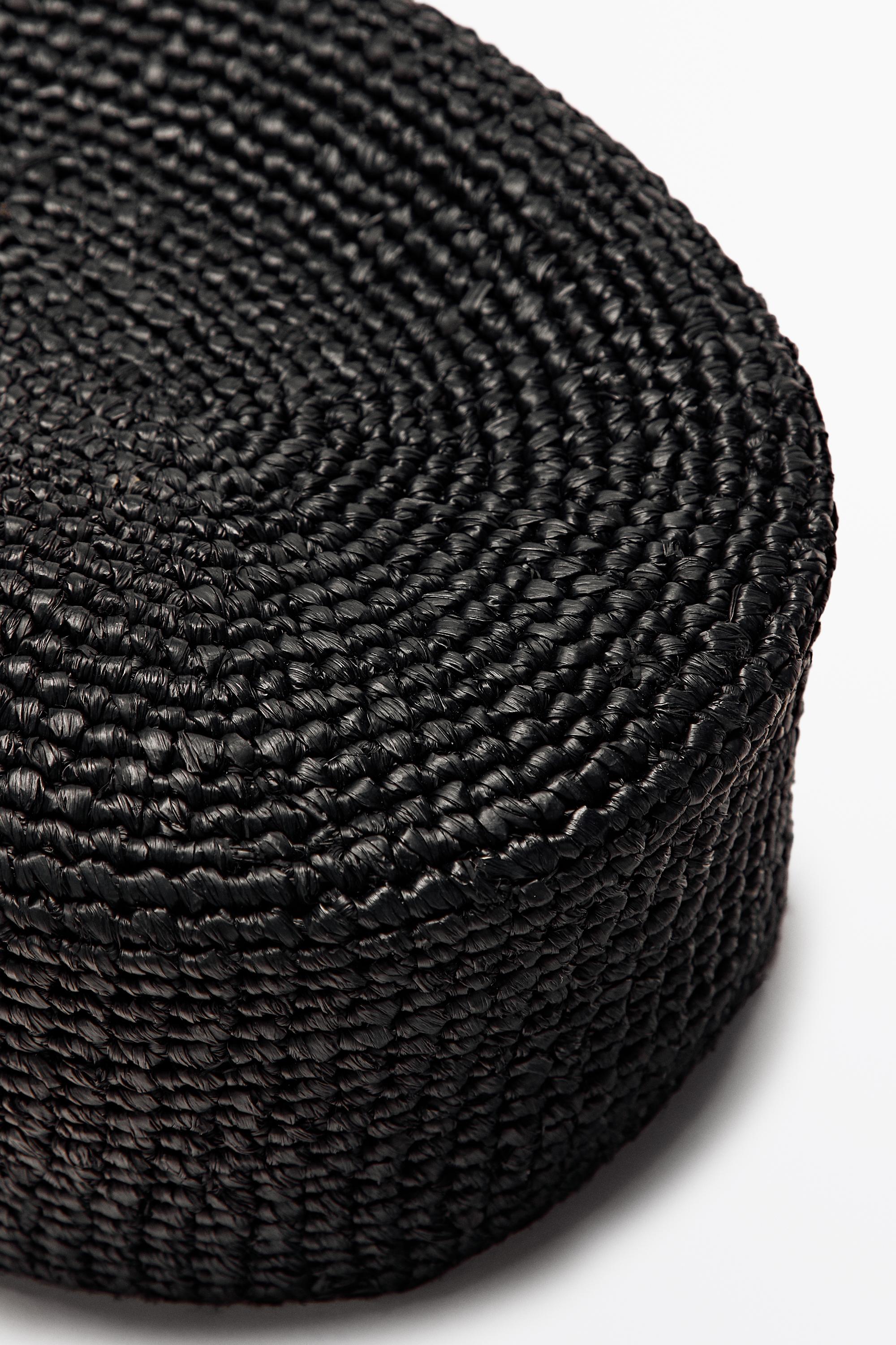 Raffia pillbox hat — BLACK