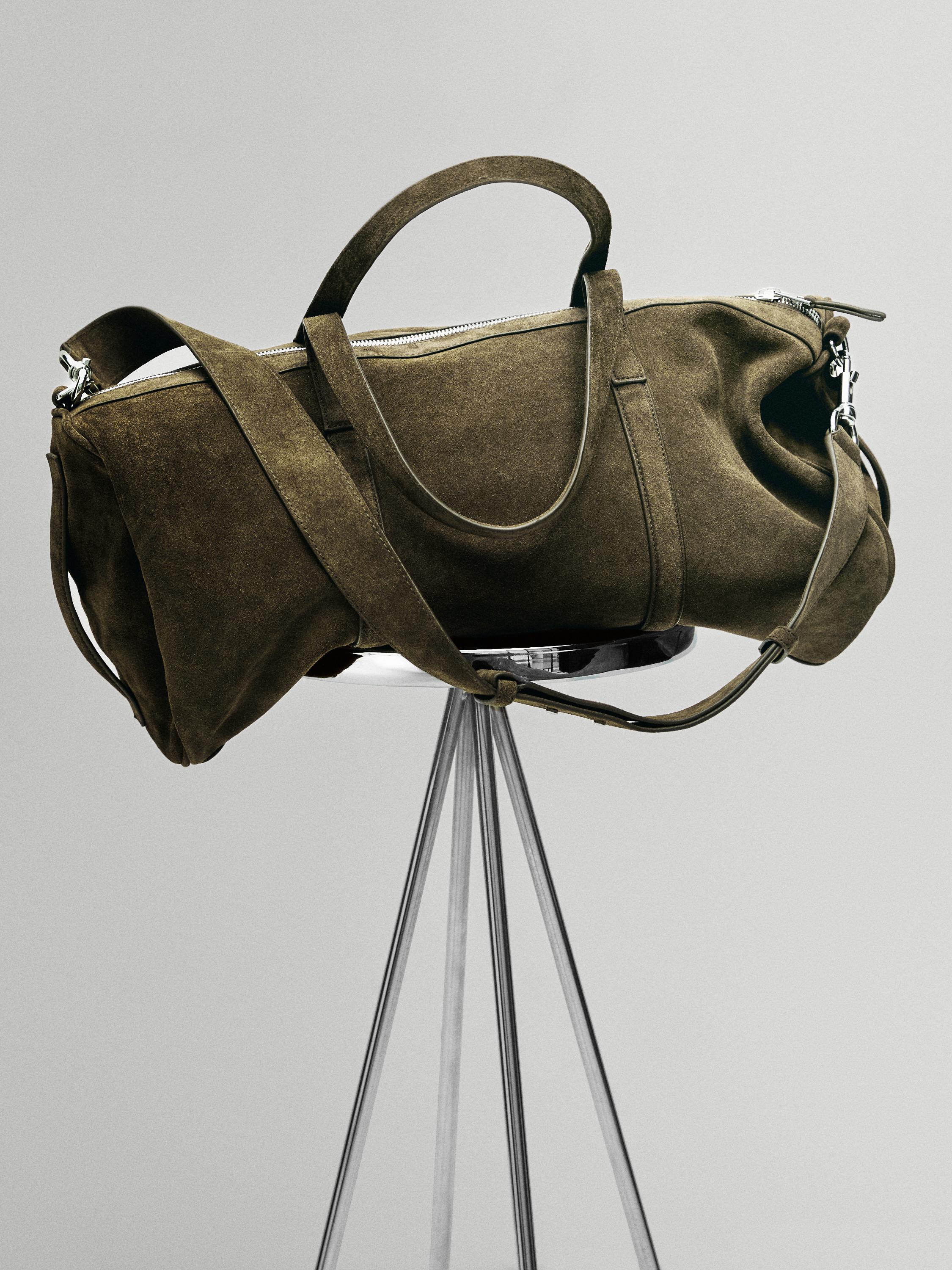 Suede leather travel bag — KHAKI