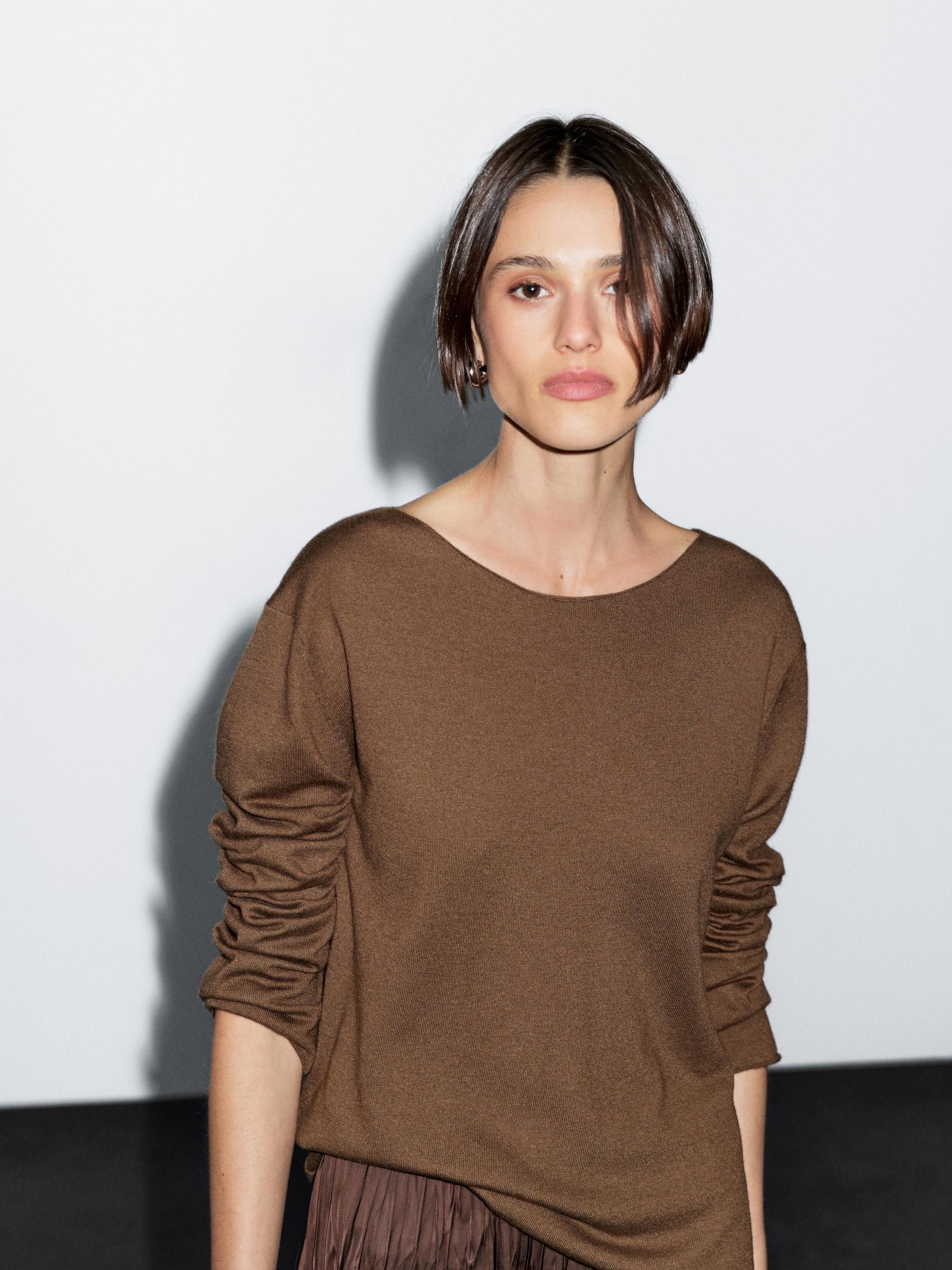 Wool blend boat neck sweater