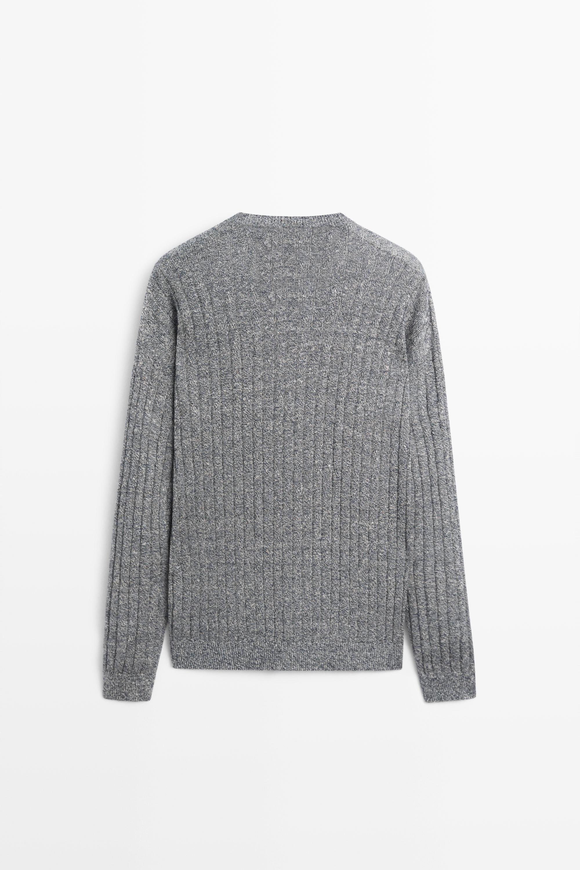 Linen cotton mouliné knit sweater — NAVY BLUE