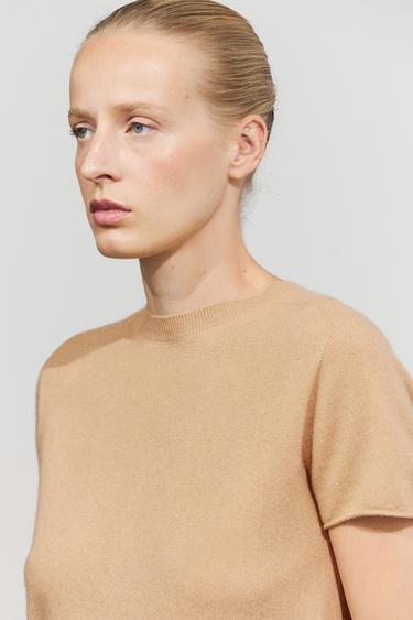 100% cashmere short sleeve knit sweater — CAMEL 5