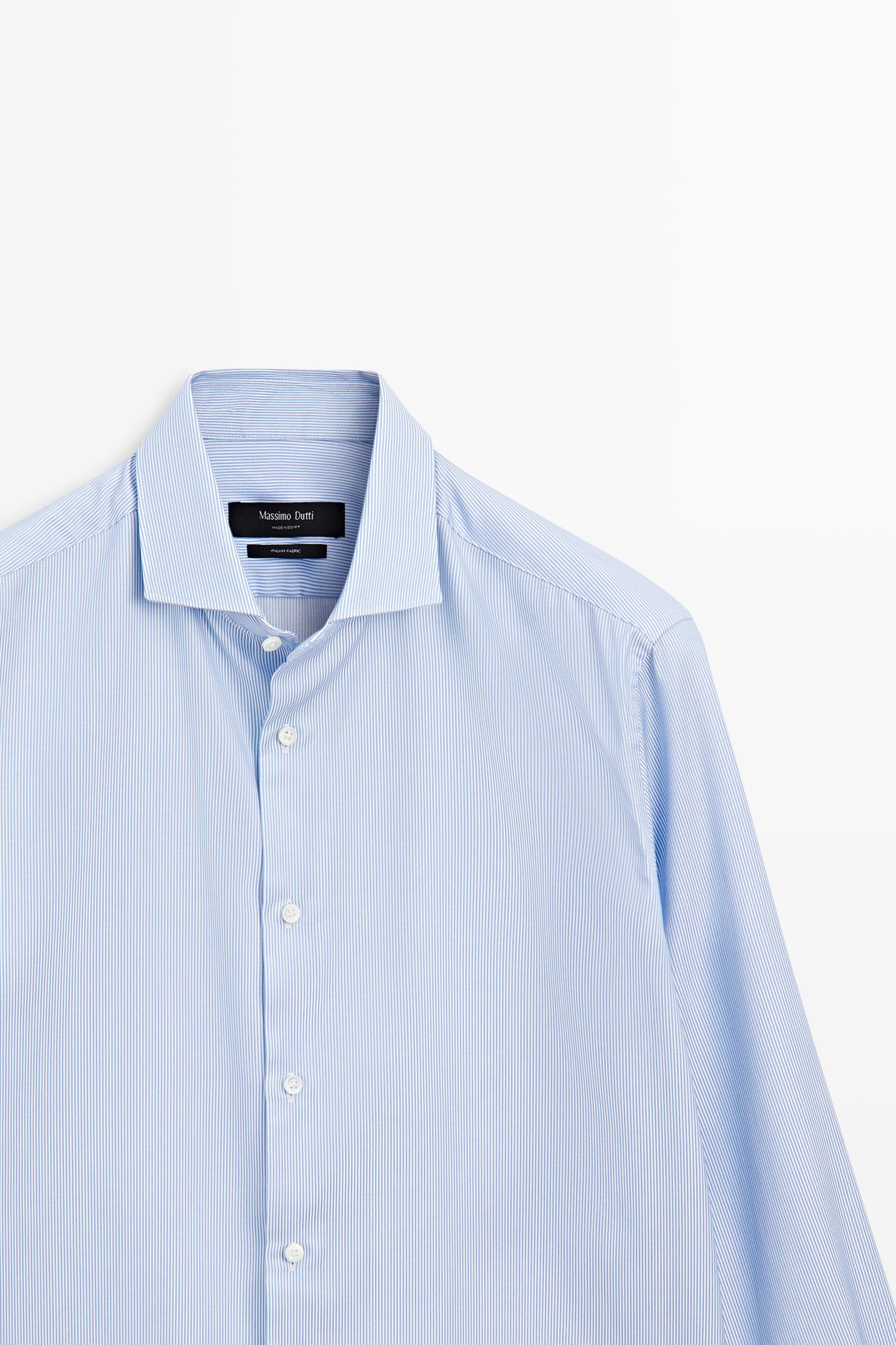 Slim fit striped 100% cotton shirt — BLUE