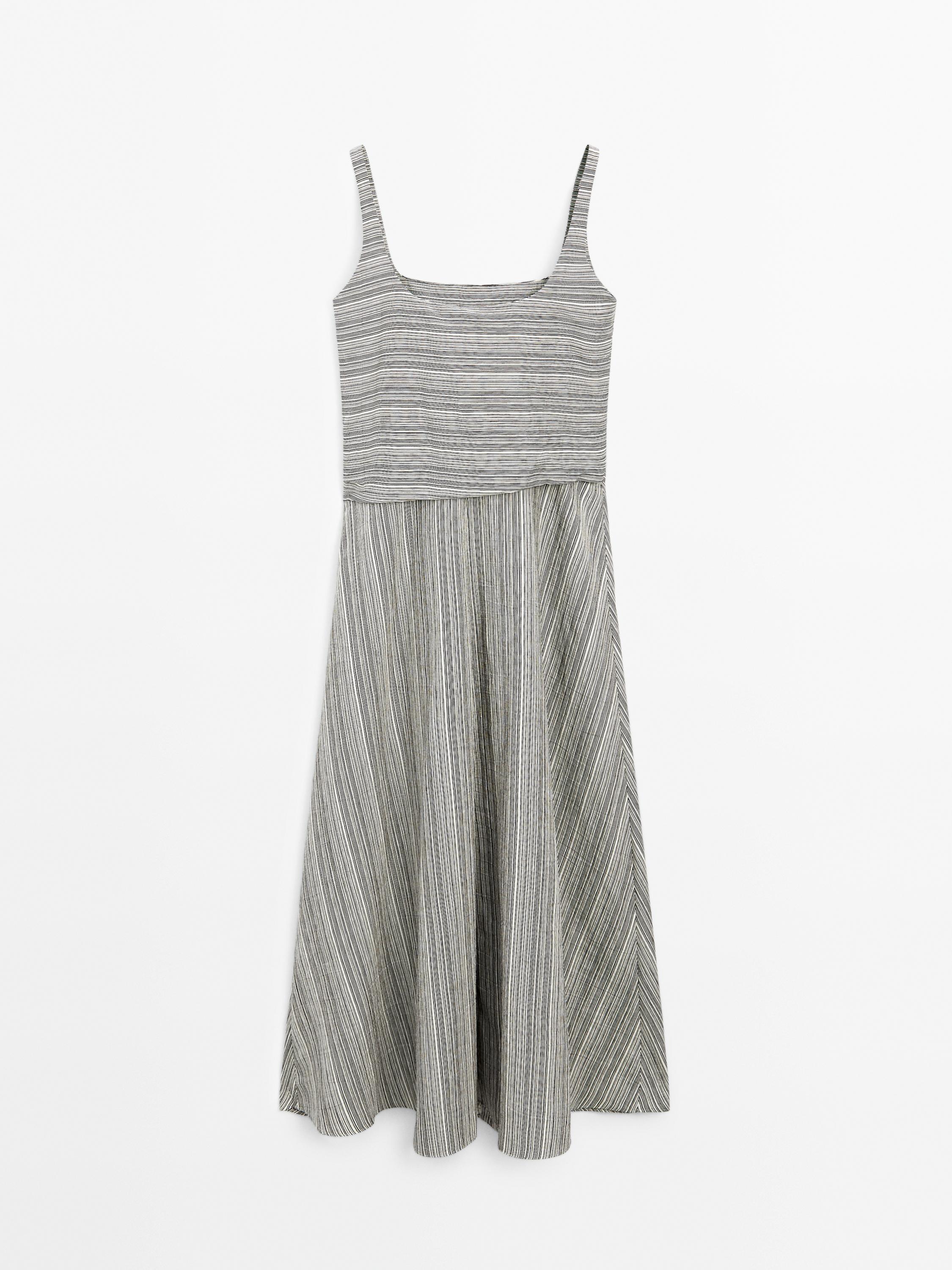 Striped flounce midi dress