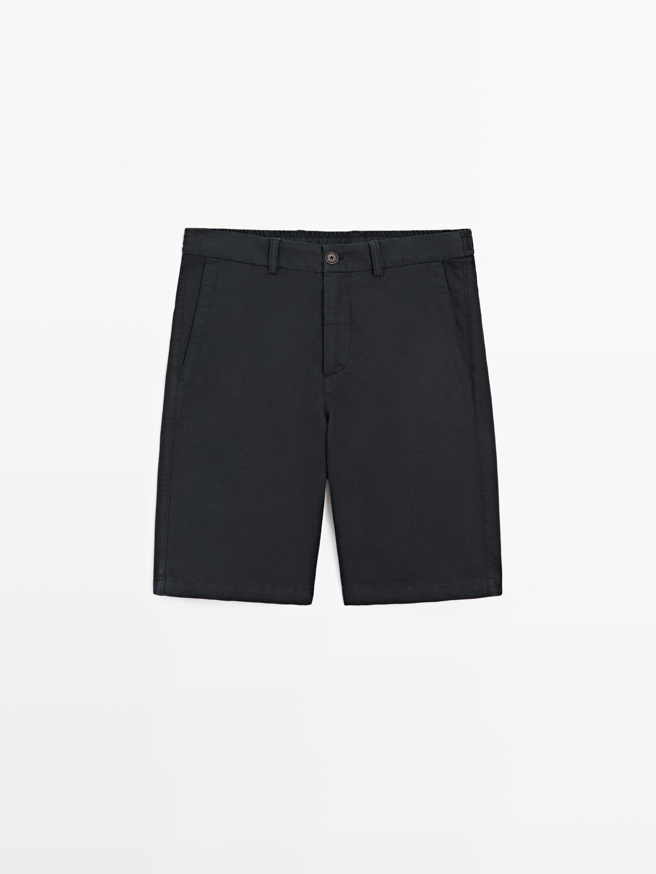 Linen blend Bermuda shorts — NAVY BLUE