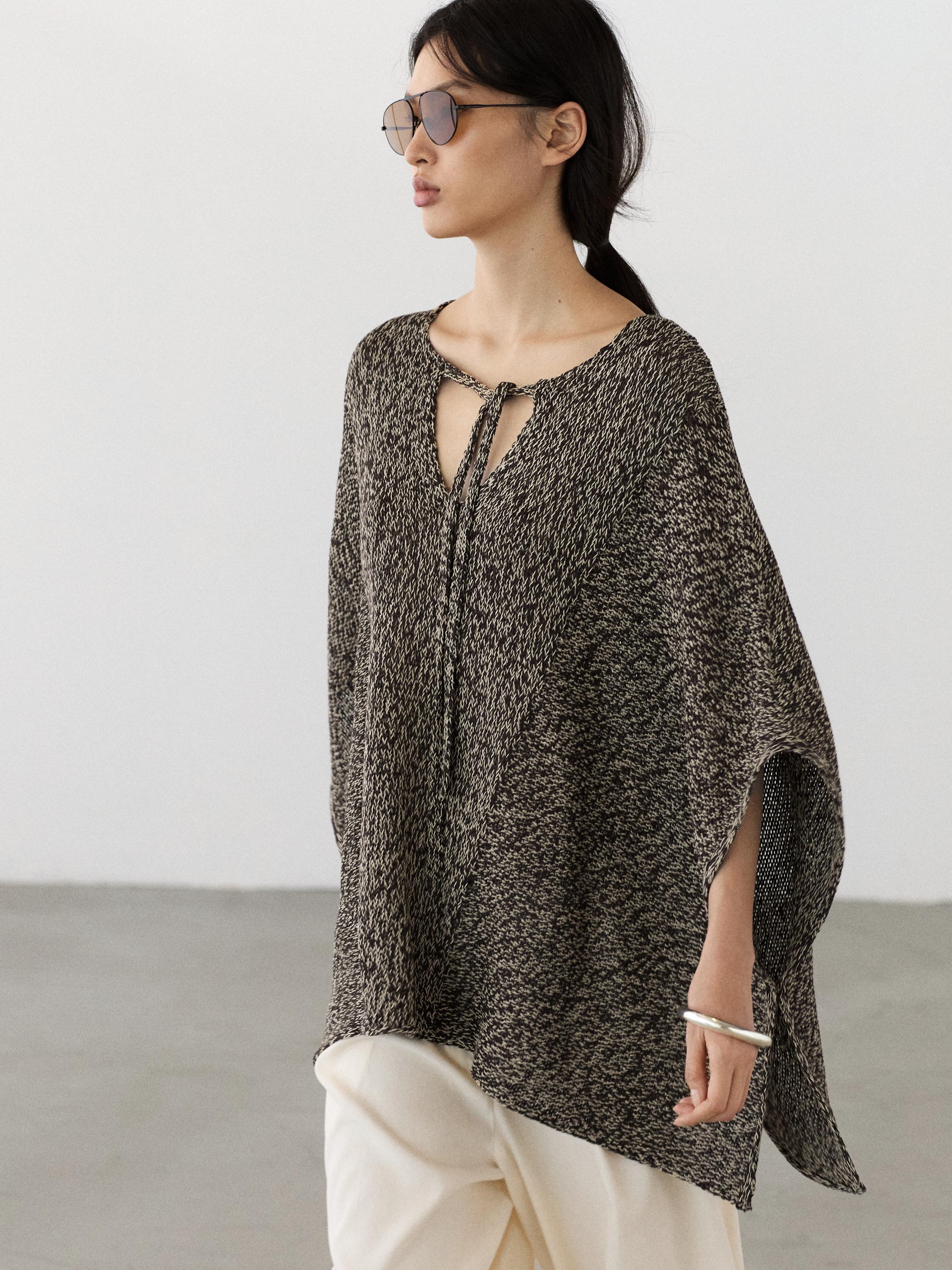 Cotton blend knit cape — BROWN
