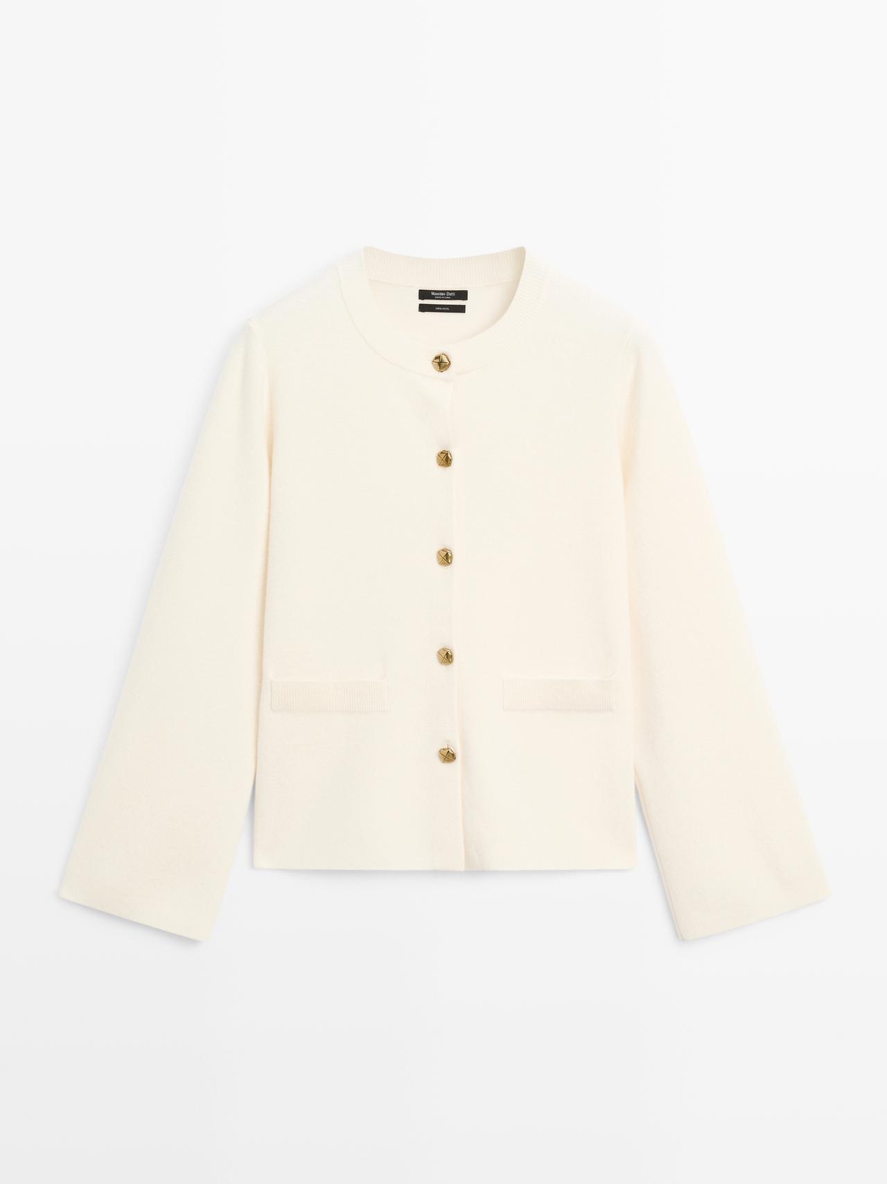 Massimo Dutti - Dames - 100% Wollen Tricot Vest - Ecru - M